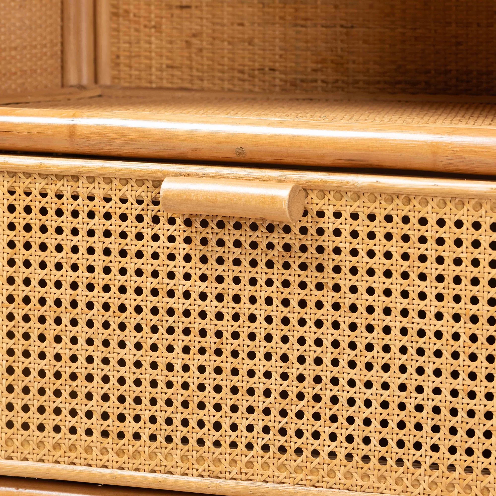 Baxton Studio bali & pari Curacao Modern Bohemian Light Honey Rattan 2-Drawer Bookcase - Image 8