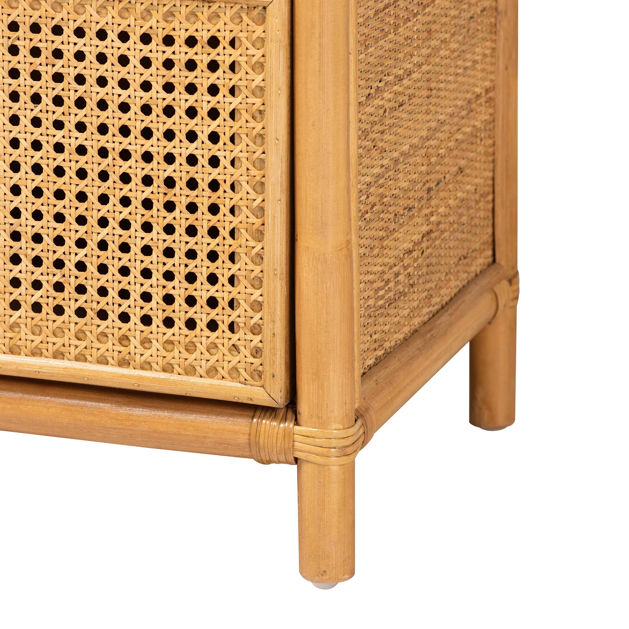 Baxton Studio bali & pari Curacao Modern Bohemian Light Honey Rattan 2-Drawer Bookcase - Image 9