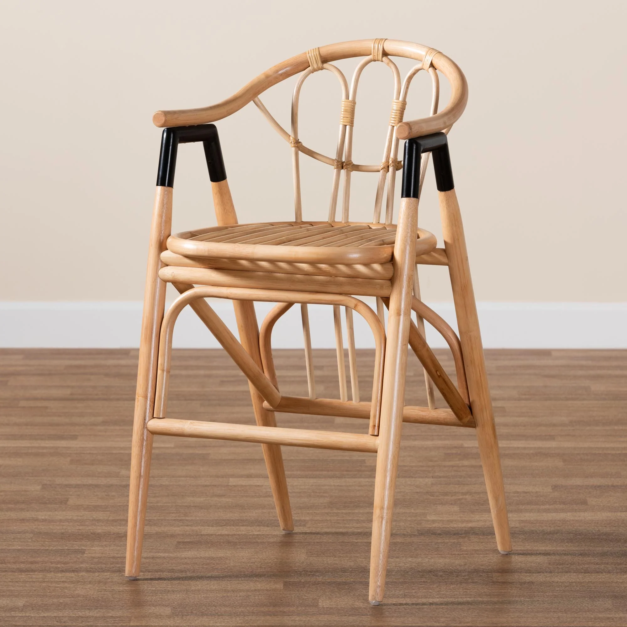 Baxton Studio bali & pari Cyntia Modern Bohemian Natural Brown Rattan Counter Stool - Image 9