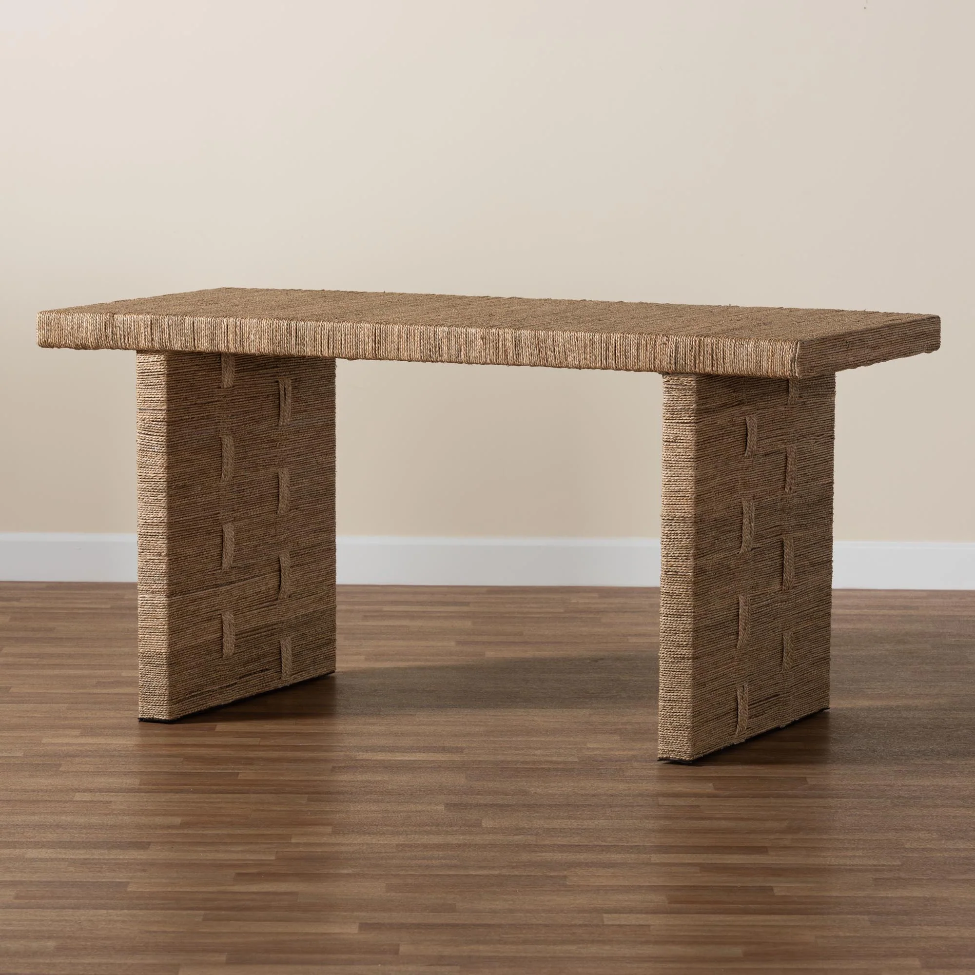 Baxton Studio bali & pari Daijiro Modern Bohemian Natural Brown Seagrass and Wood Dining Table - Image 7