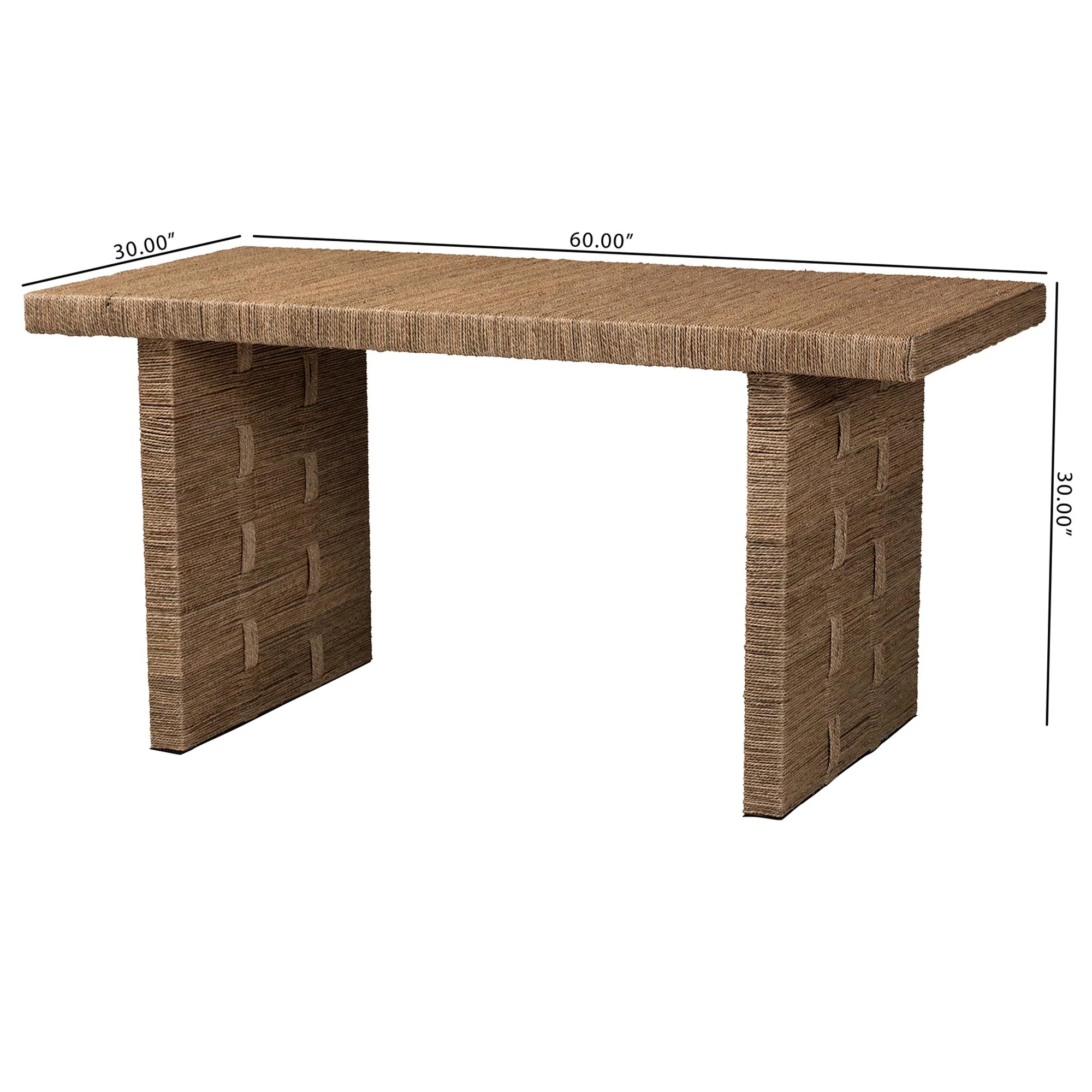 Baxton Studio bali & pari Daijiro Modern Bohemian Natural Brown Seagrass and Wood Dining Table - Image 8