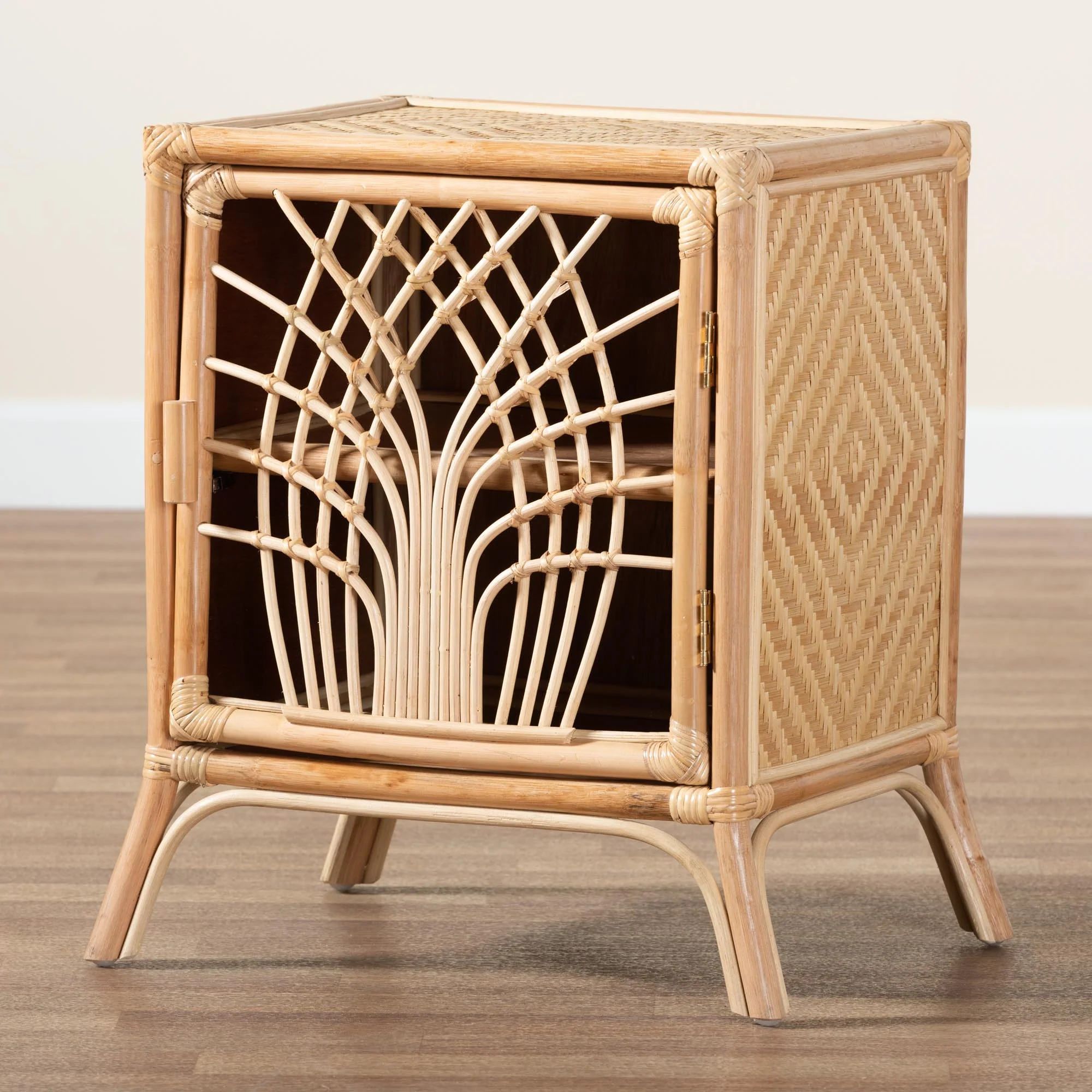 Baxton Studio bali & pari Danna Modern Bohemian Natural Brown Rattan Nightstand - Image 9