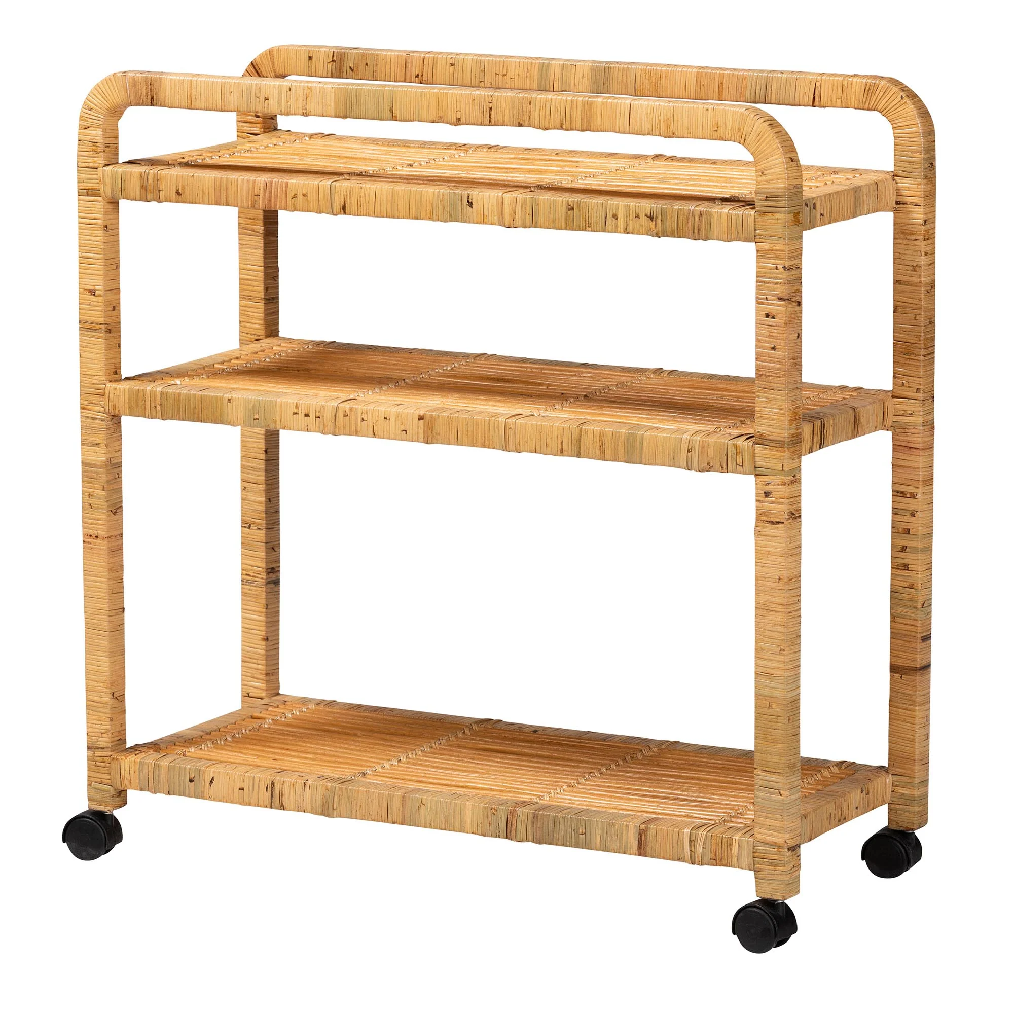 Baxton Studio bali & pari Delphine Modern Bohemian Natural Rattan Kitchen Cart - Image 2