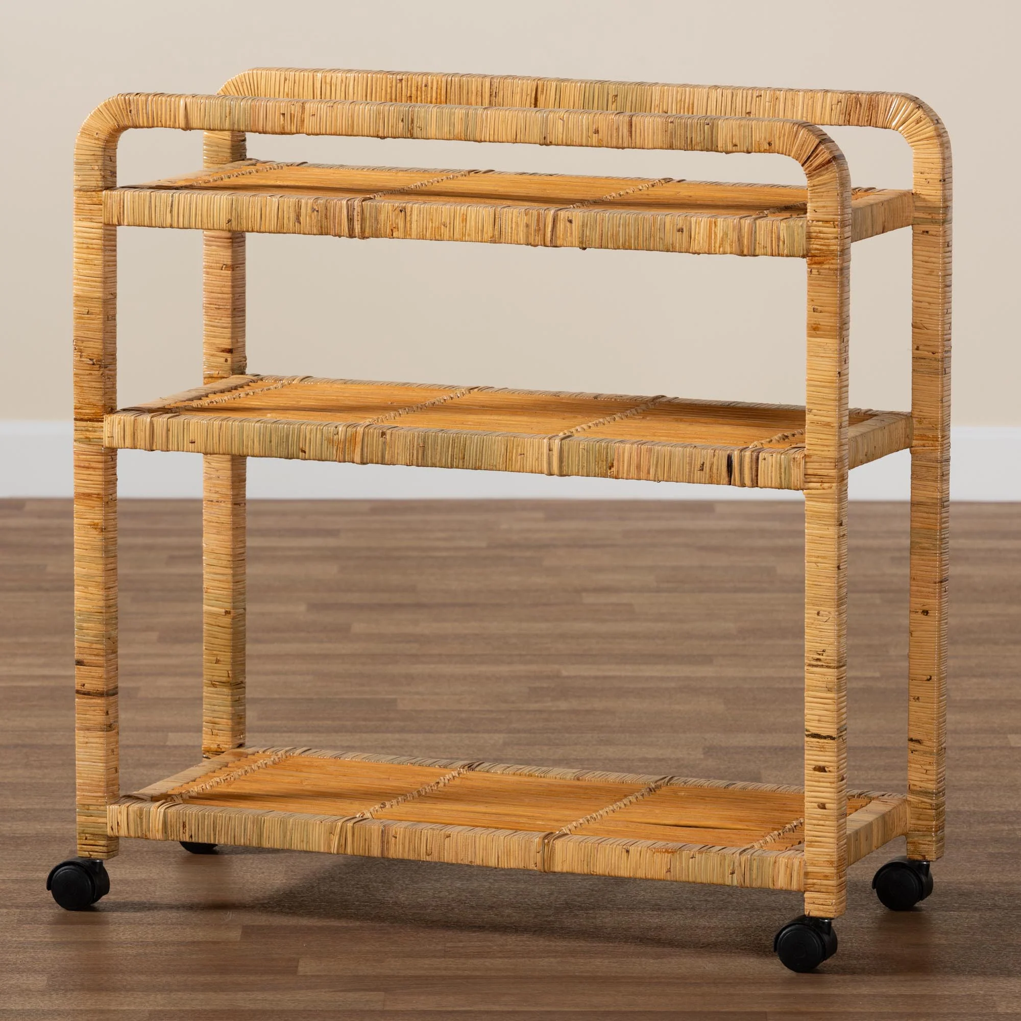 Baxton Studio bali & pari Delphine Modern Bohemian Natural Rattan Kitchen Cart - Image 9