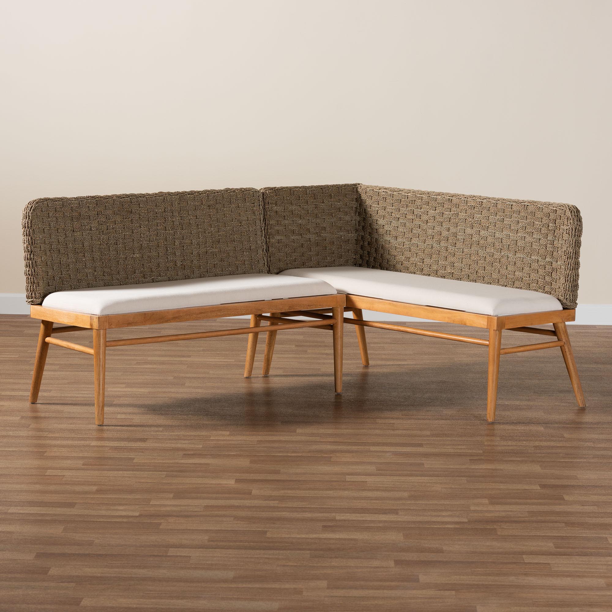 Baxton Studio bali & pari Denver Modern Bohemian Natural Seagrass and Acacia Wood 2-Piece Dining Nook Banquette Set - Image 2