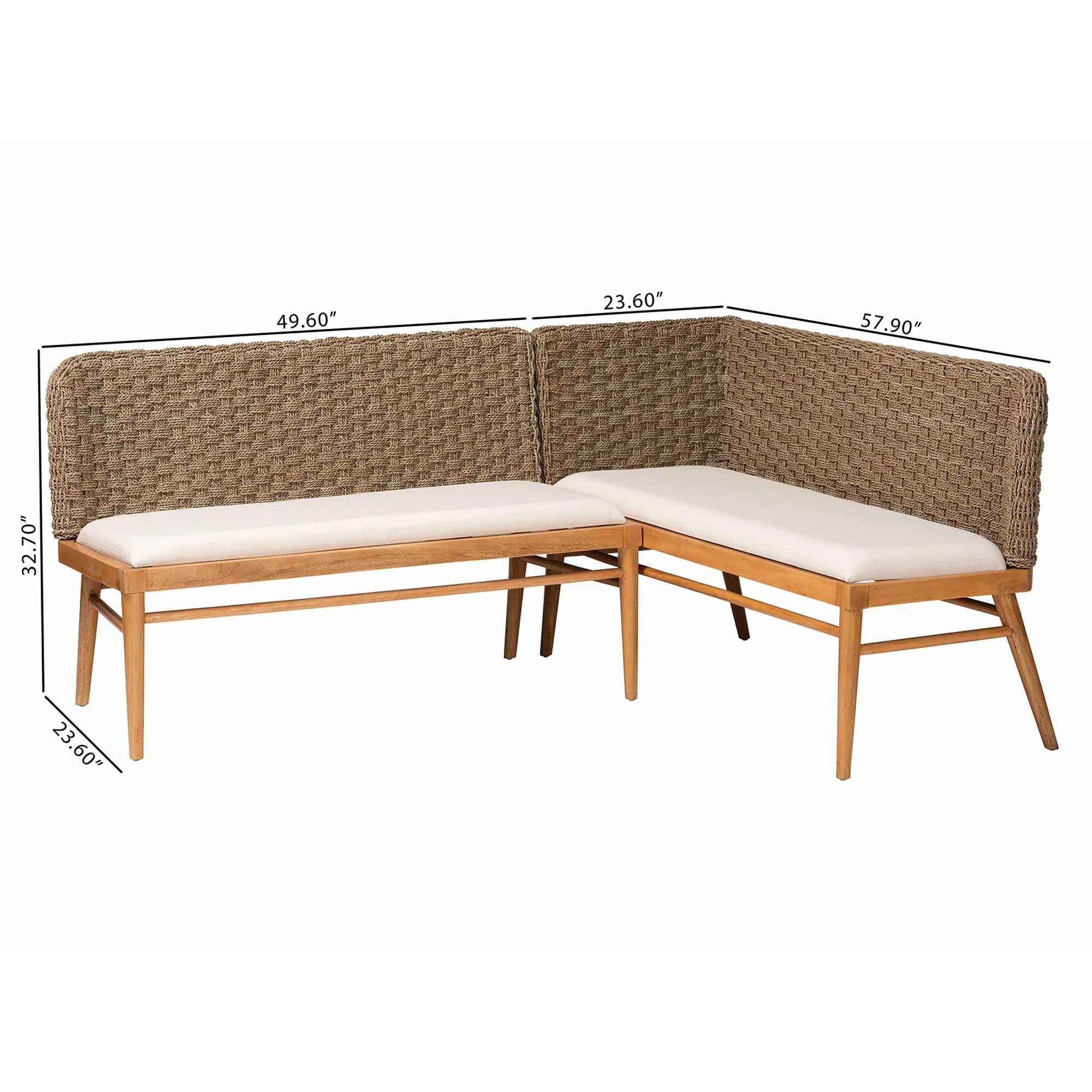 Baxton Studio bali & pari Denver Modern Bohemian Natural Seagrass and Acacia Wood 2-Piece Dining Nook Banquette Set - Image 3