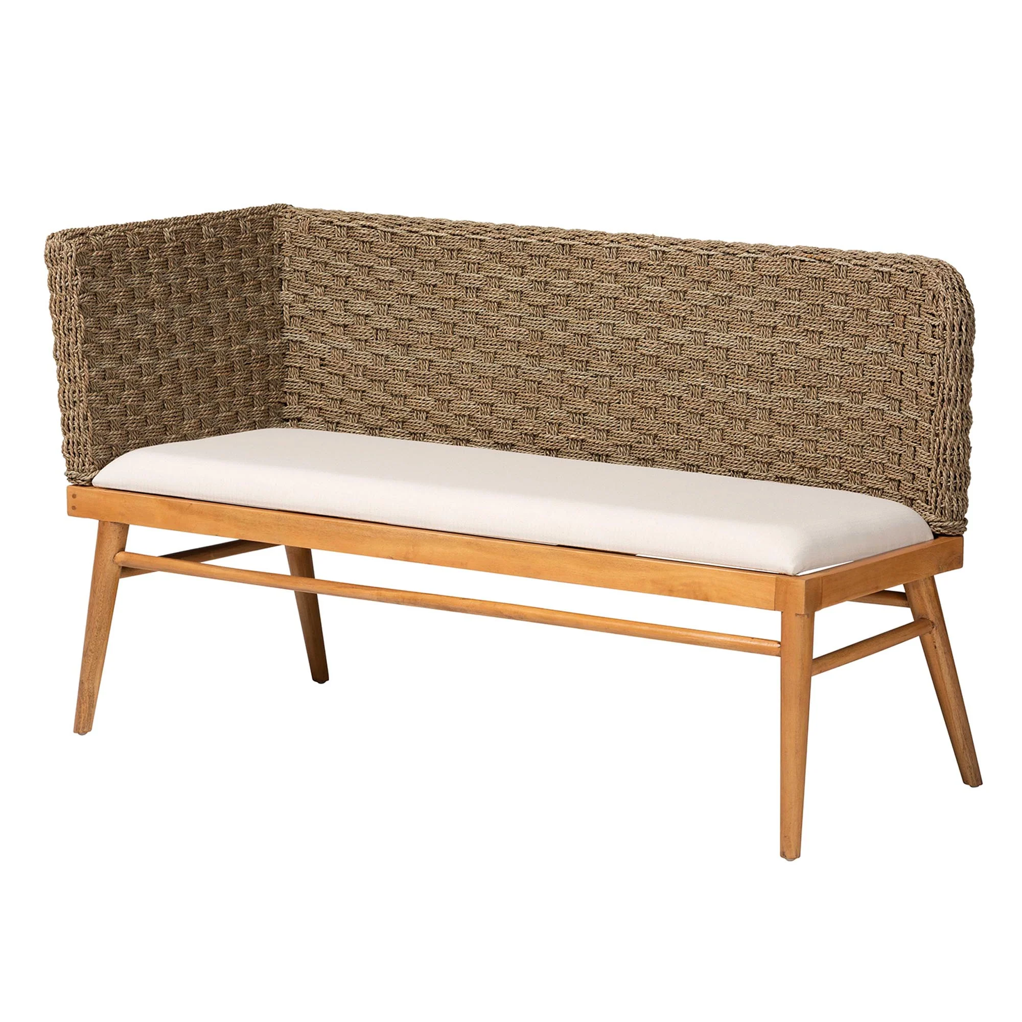 Baxton Studio bali & pari Denver Modern Bohemian Natural Seagrass and Acacia Wood 2-Piece Dining Nook Banquette Set - Image 6