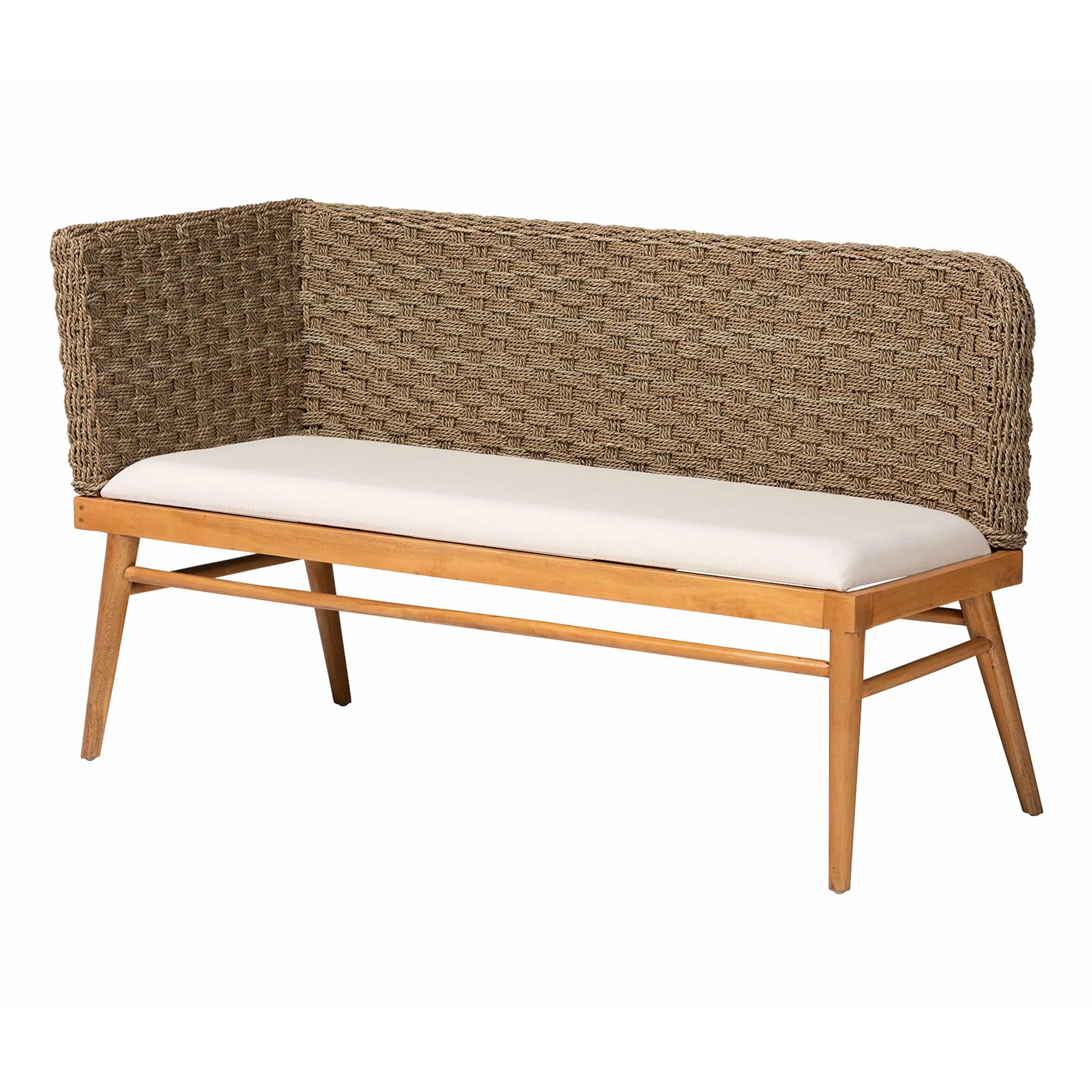 Baxton Studio bali & pari Denver Modern Bohemian Natural Seagrass and Acacia Wood 3-Piece Dining Nook Set - Image 7
