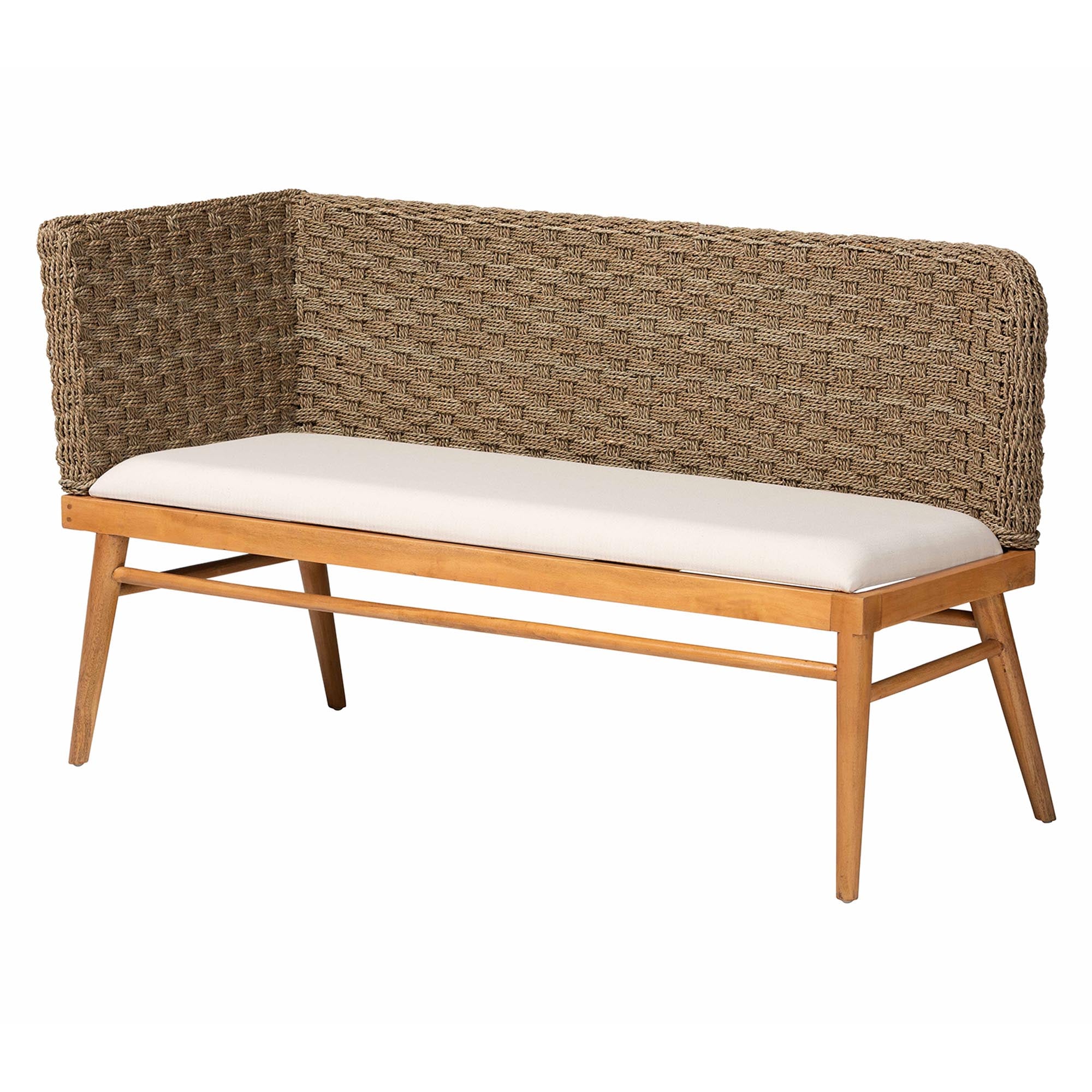 Baxton Studio bali & pari Denver Modern Bohemian Natural Seagrass and Acacia Wood 5-Piece Dining Nook Set - Image 7