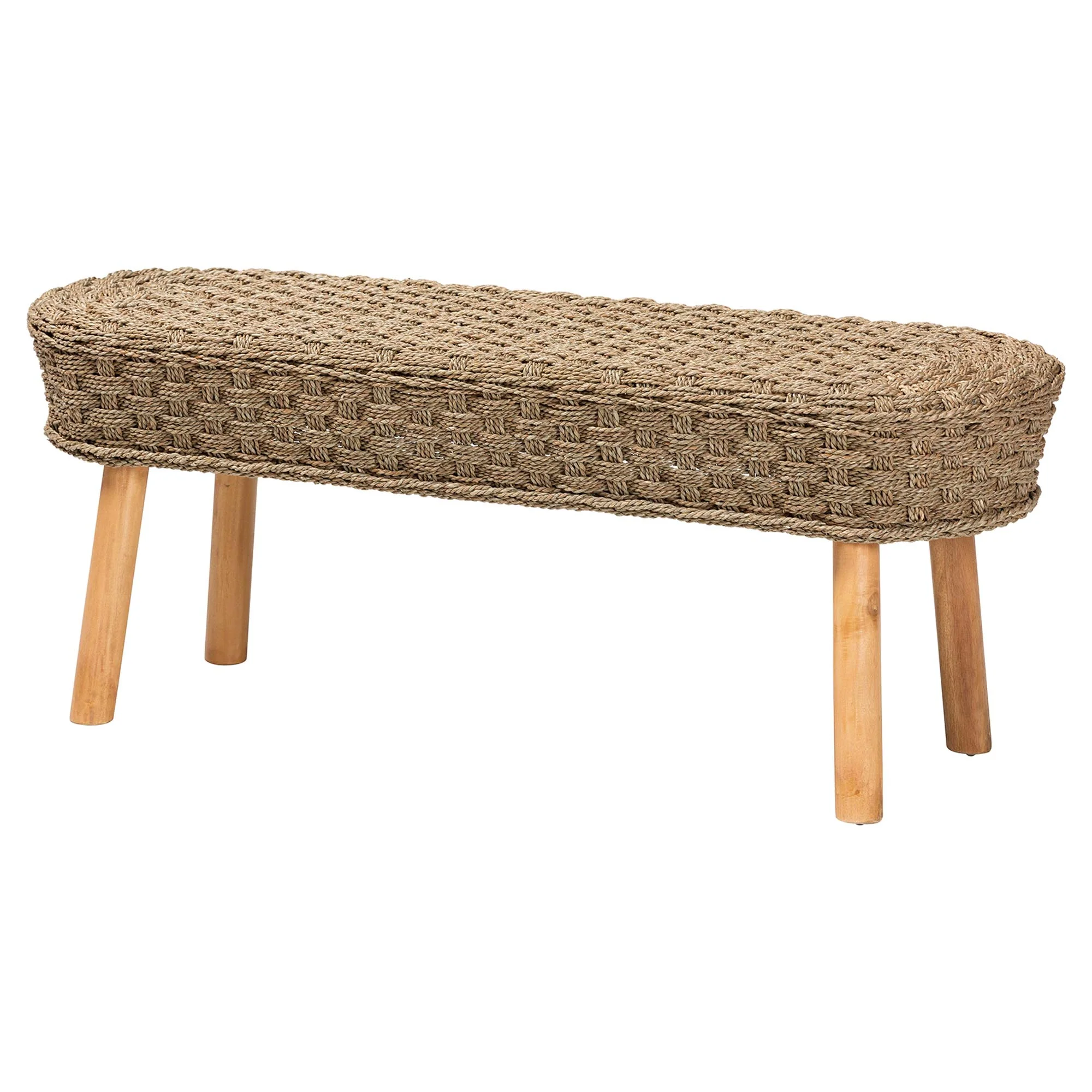Baxton Studio bali & pari Denver Modern Bohemian Natural Seagrass and Acacia Wood 5-Piece Dining Nook Set - Image 8