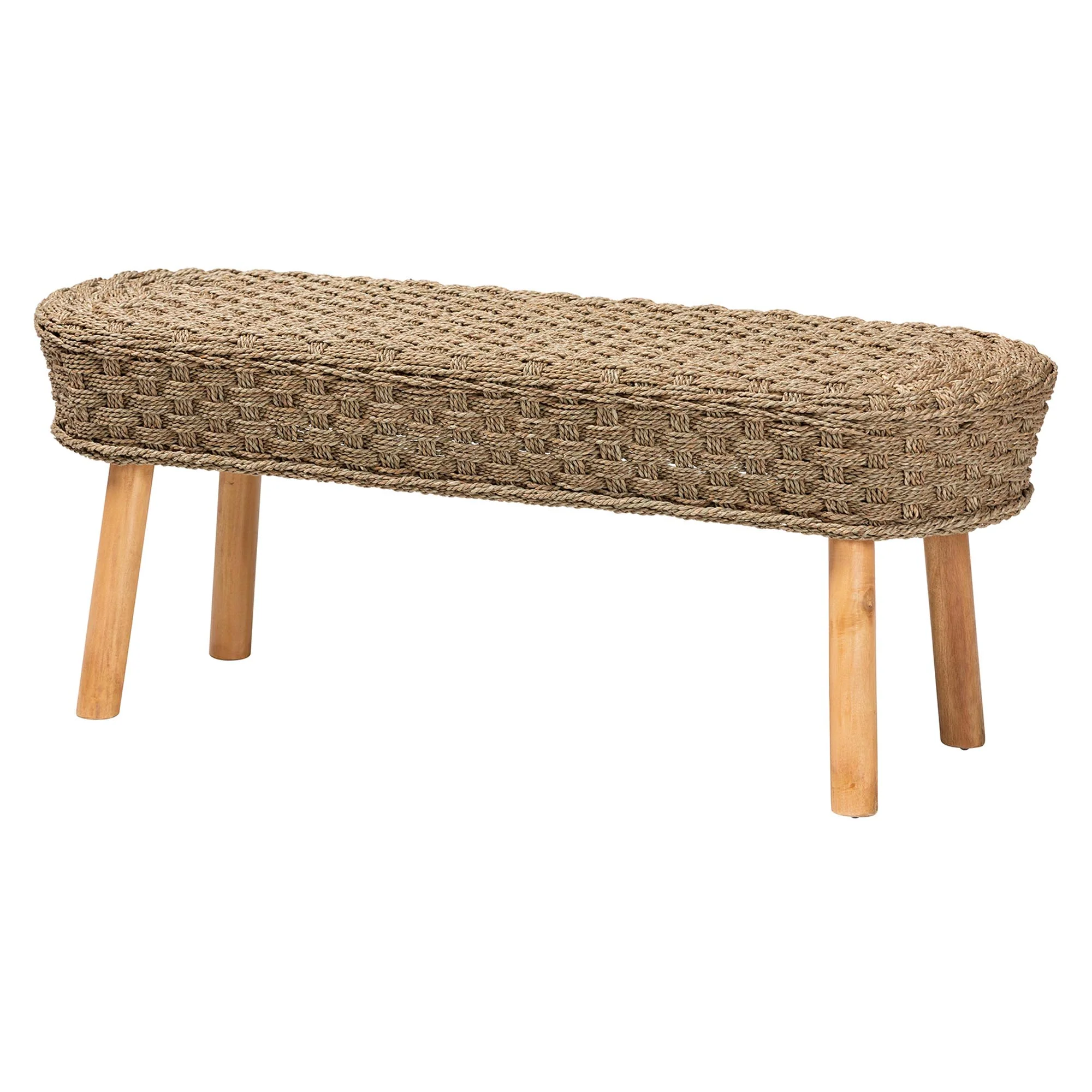 Baxton Studio bali & pari Denver Modern Bohemian Natural Seagrass and Acacia Wood Accent Bench - Image 2