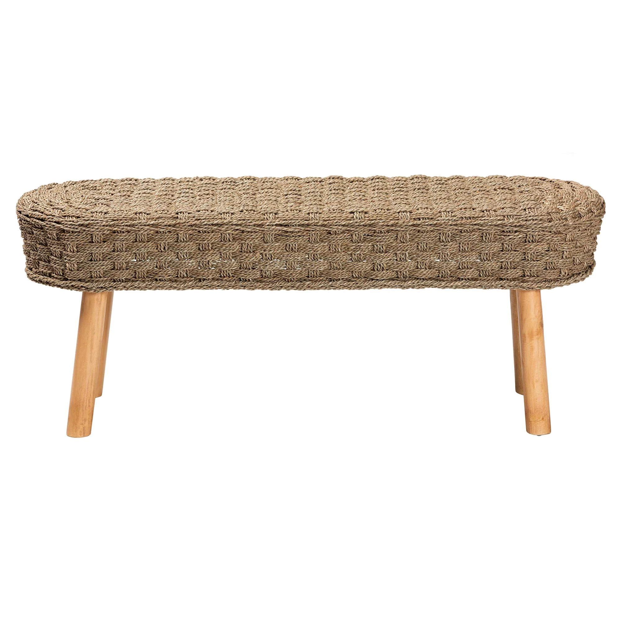 Baxton Studio bali & pari Denver Modern Bohemian Natural Seagrass and Acacia Wood Accent Bench - Image 3