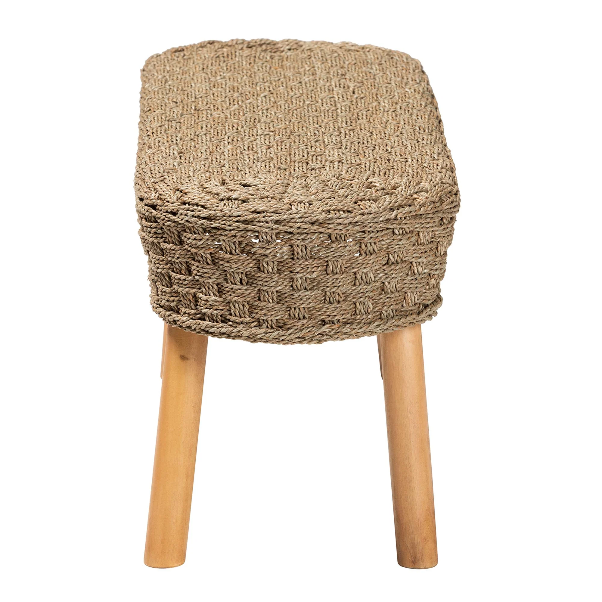Baxton Studio bali & pari Denver Modern Bohemian Natural Seagrass and Acacia Wood Accent Bench - Image 4