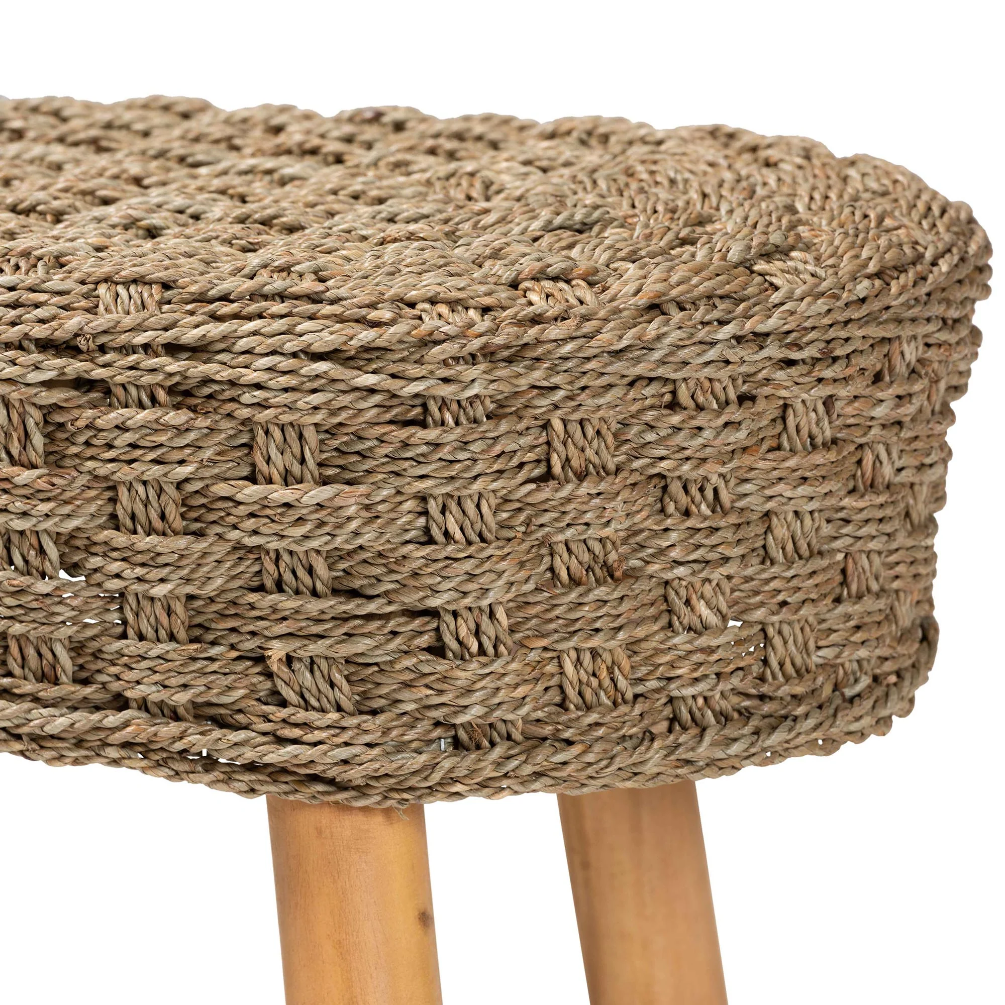 Baxton Studio bali & pari Denver Modern Bohemian Natural Seagrass and Acacia Wood Accent Bench - Image 5