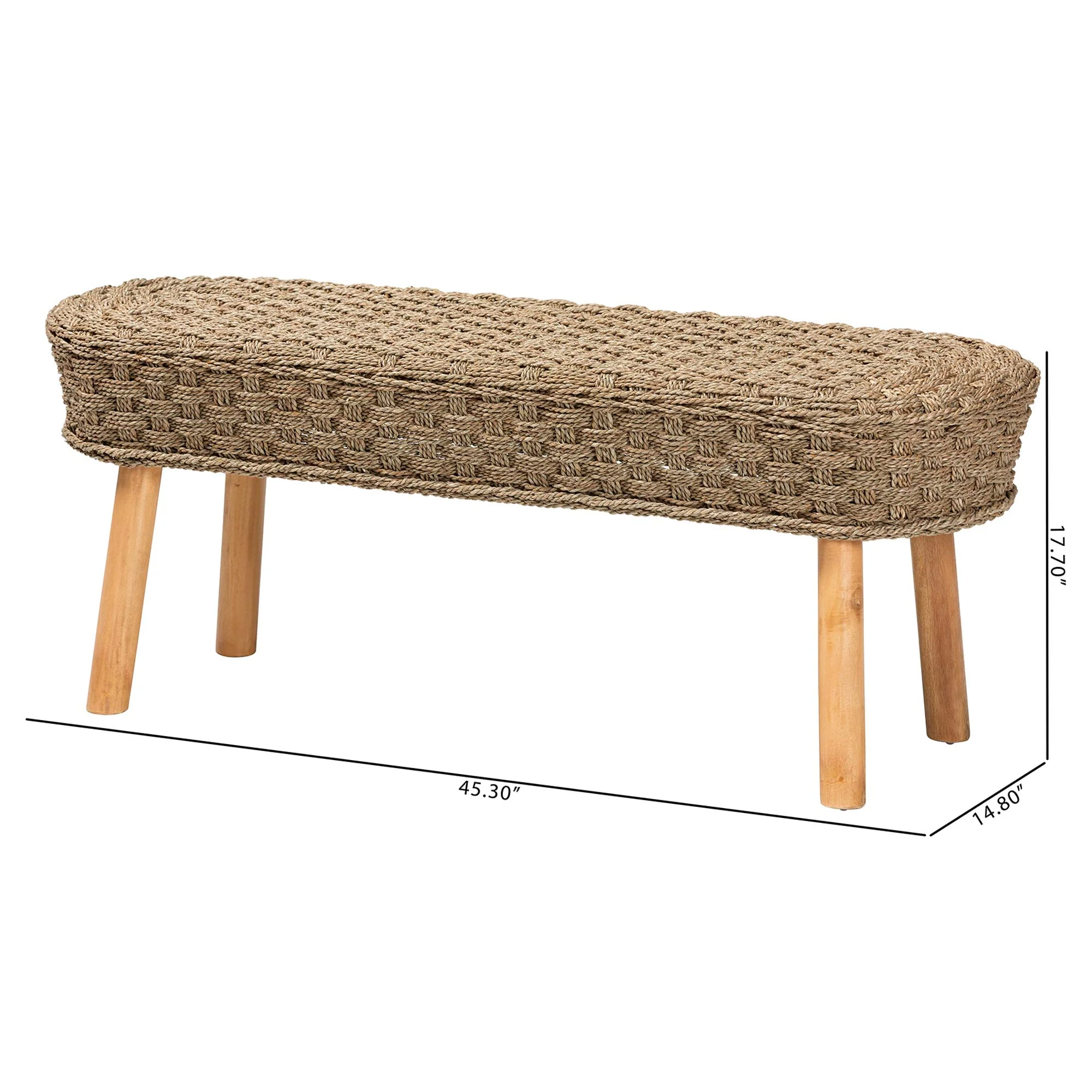 Baxton Studio bali & pari Denver Modern Bohemian Natural Seagrass and Acacia Wood Accent Bench - Image 8