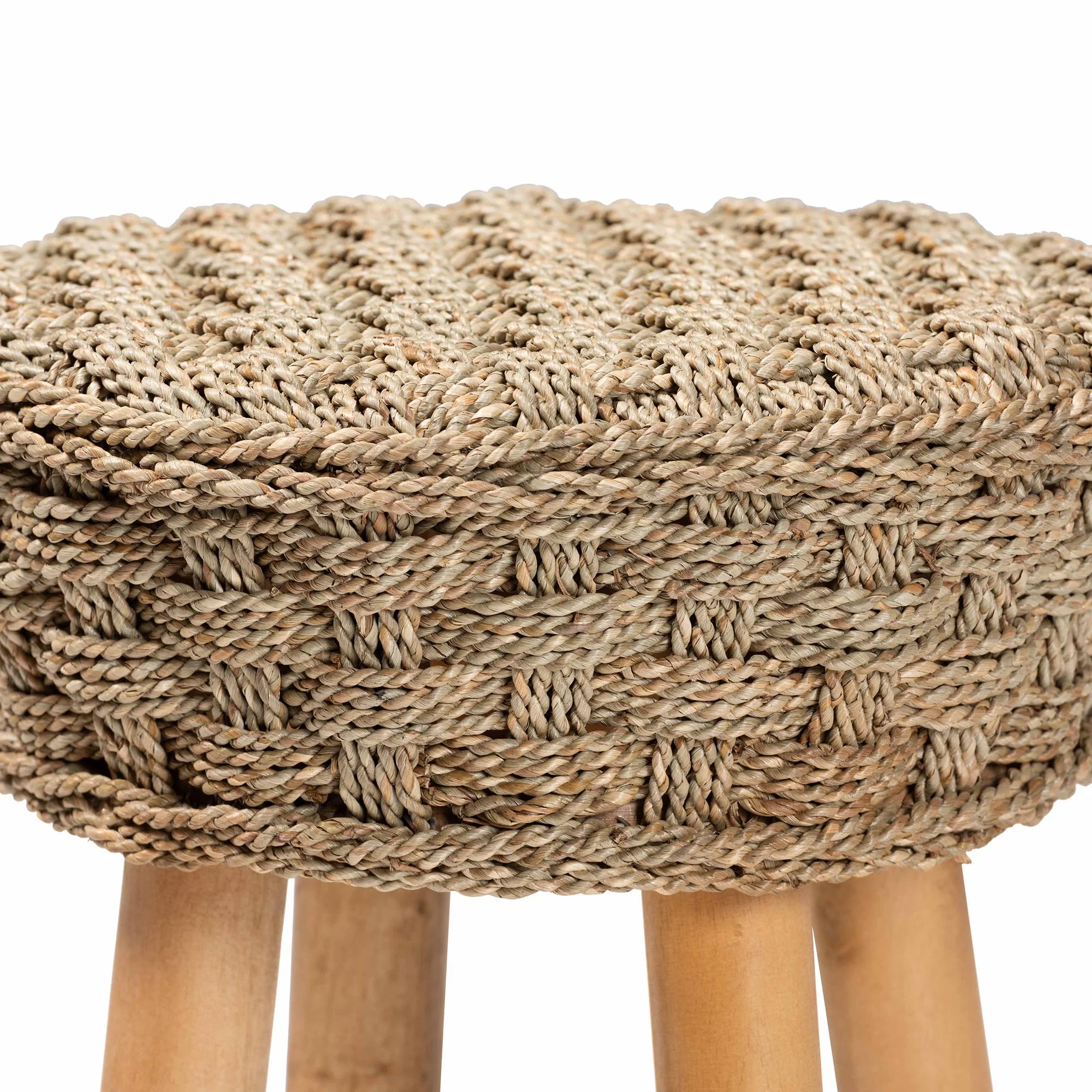 Baxton Studio bali & pari Denver Modern Bohemian Natural Seagrass and Acacia Wood Stool - Image 4