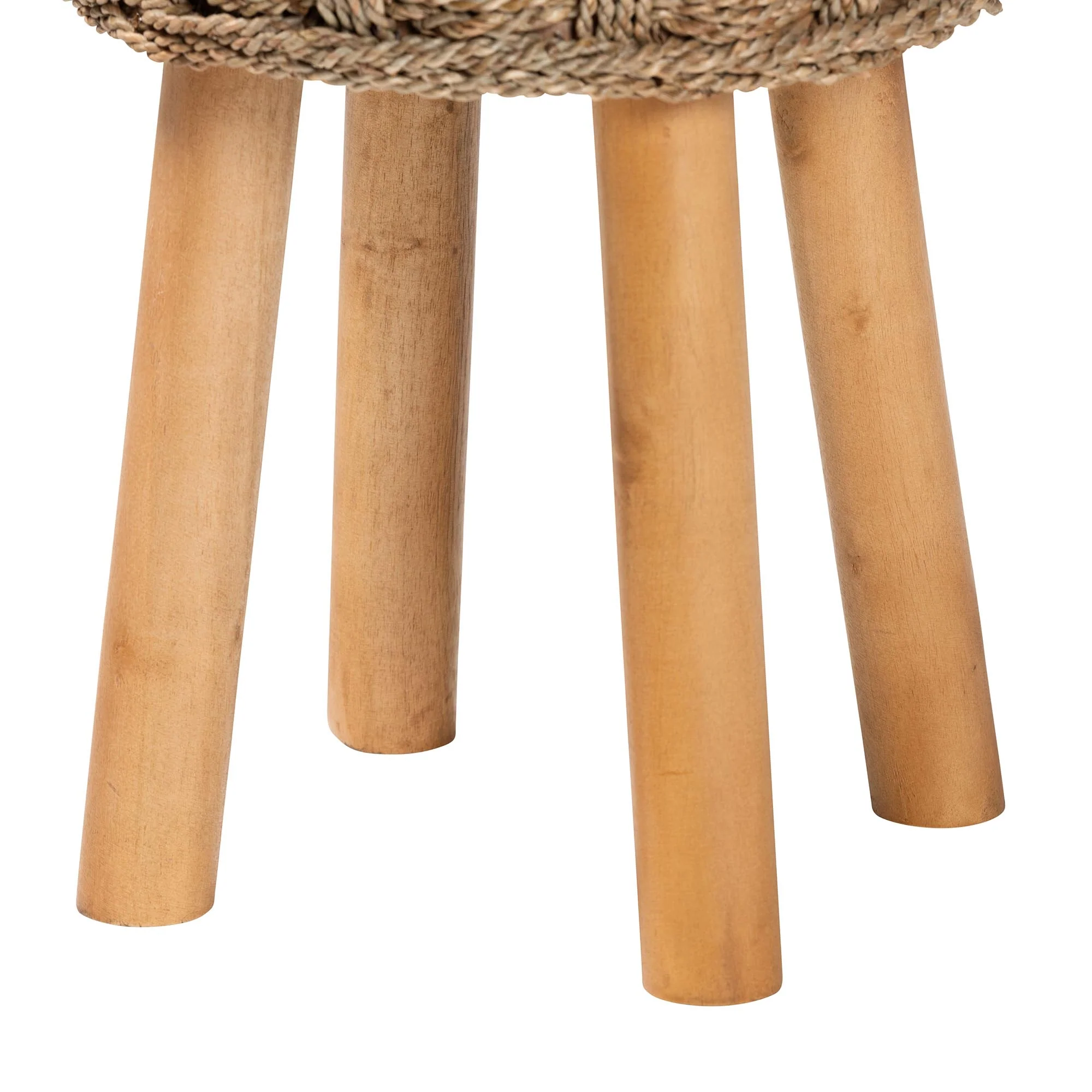 Baxton Studio bali & pari Denver Modern Bohemian Natural Seagrass and Acacia Wood Stool - Image 5