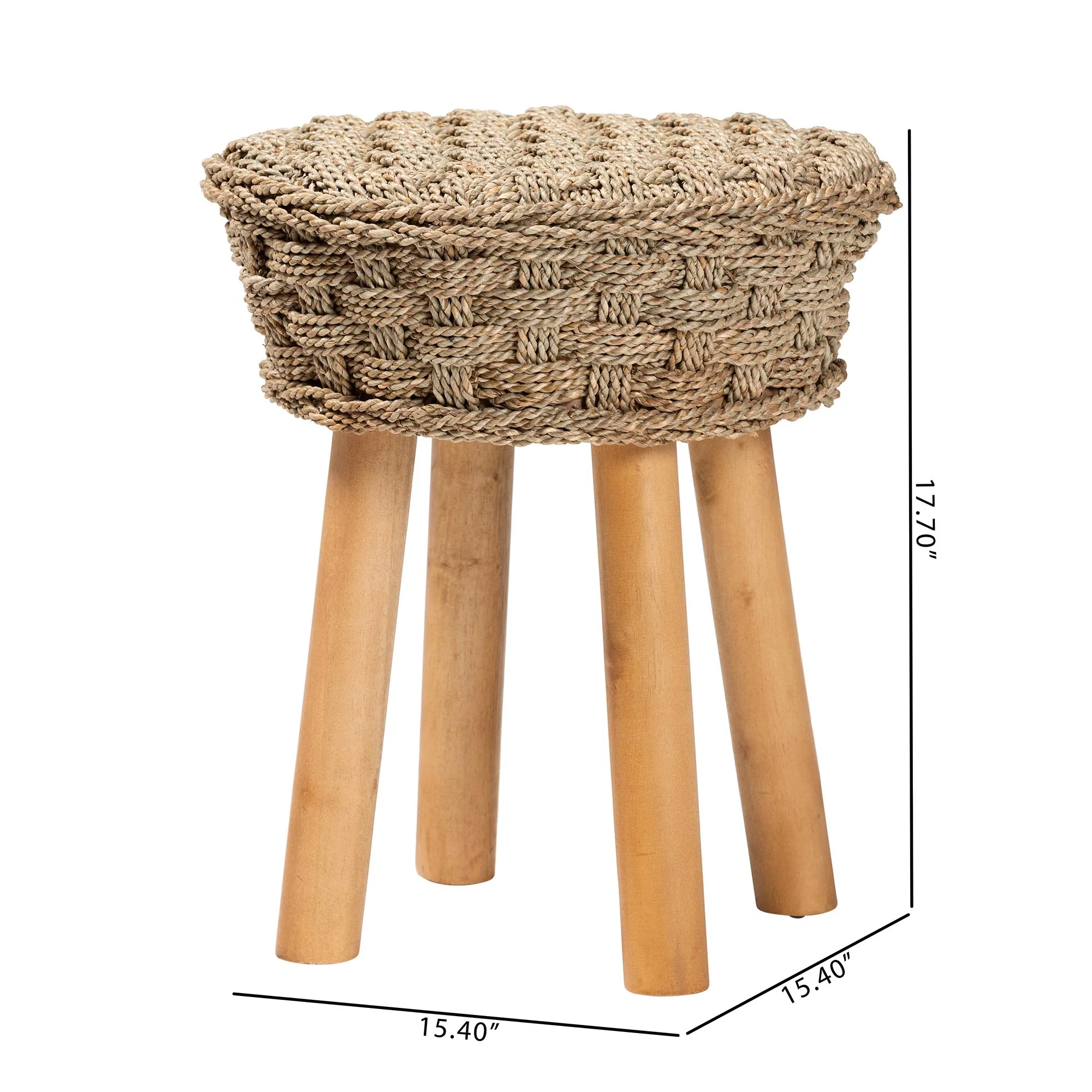 Baxton Studio bali & pari Denver Modern Bohemian Natural Seagrass and Acacia Wood Stool - Image 8