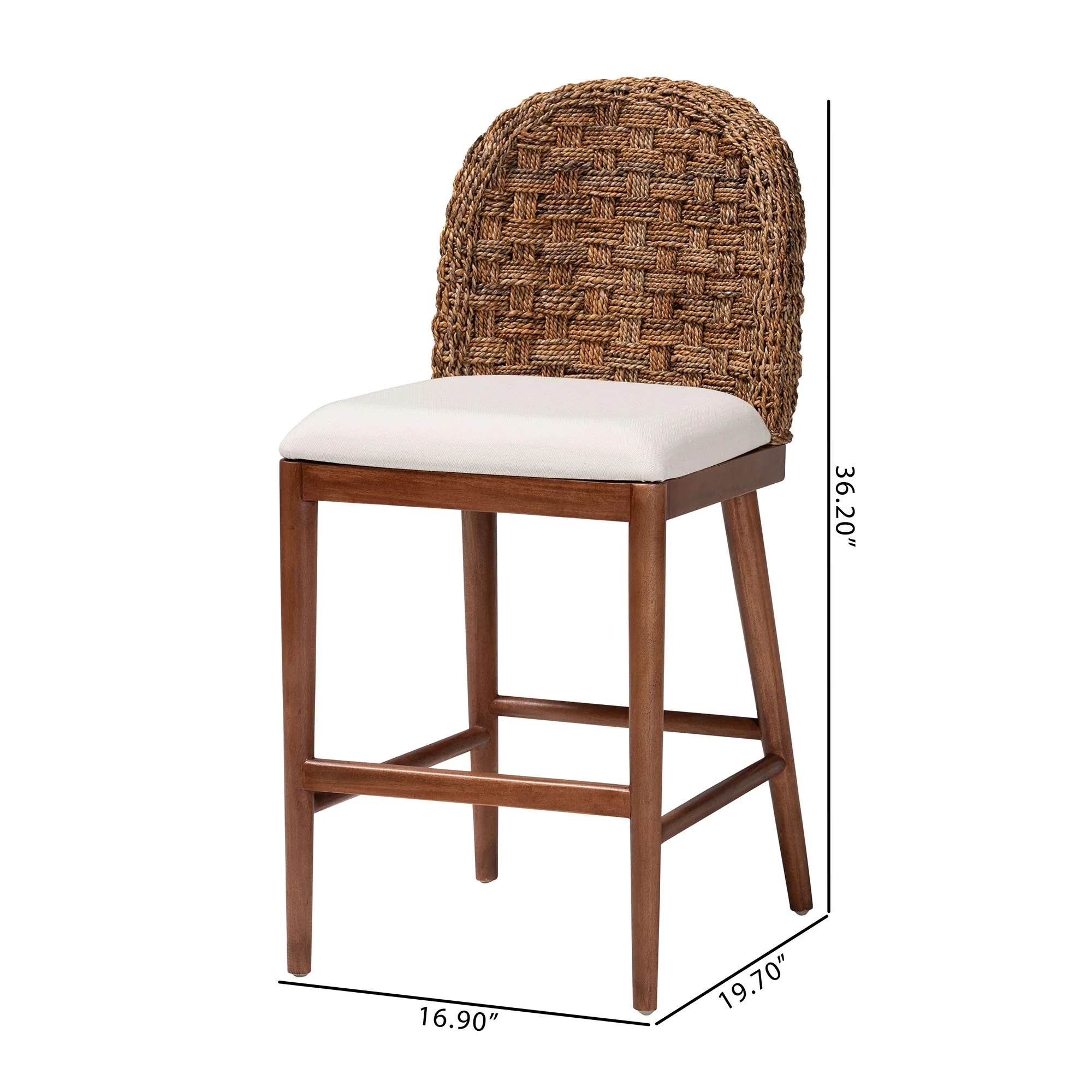 Baxton Studio bali & pari Denver Modern Bohemian Walnut Brown Finished Acacia Wood and Seagrass 2-Piece Counter Stool Set - Image 3