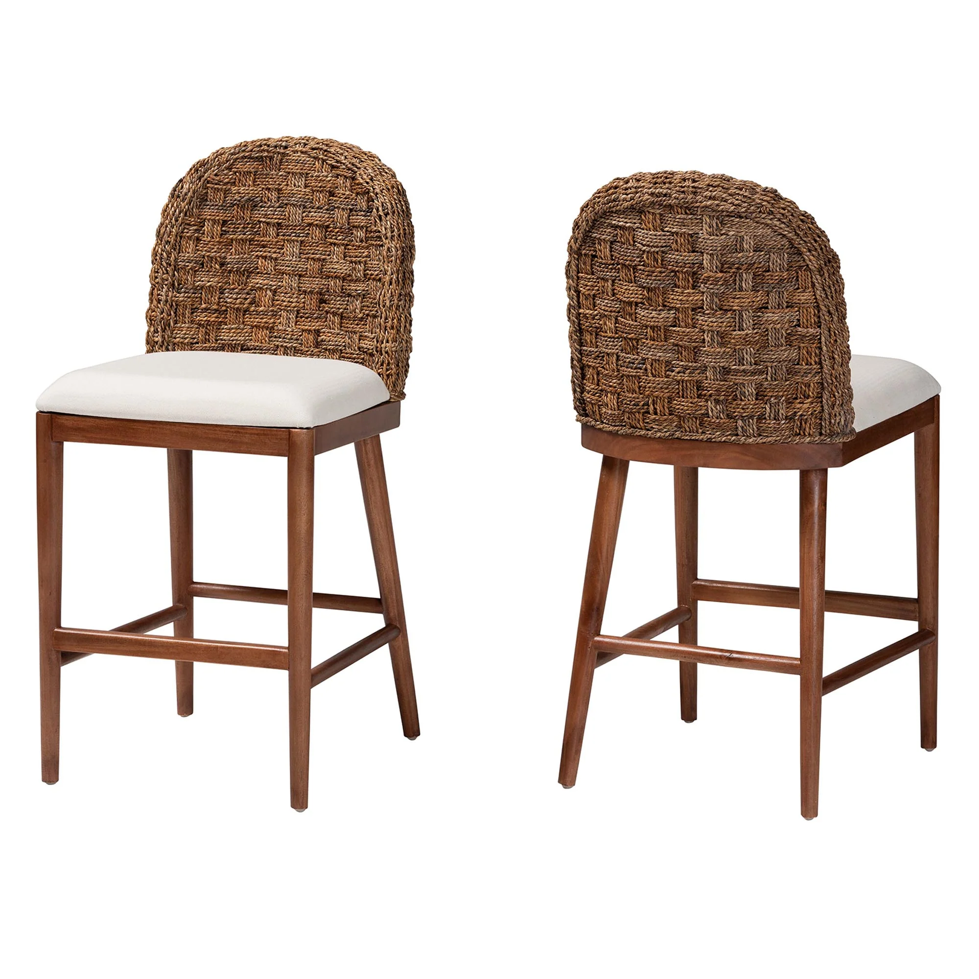 Baxton Studio bali & pari Denver Modern Bohemian Walnut Brown Finished Acacia Wood and Seagrass 2-Piece Counter Stool Set - Image 4