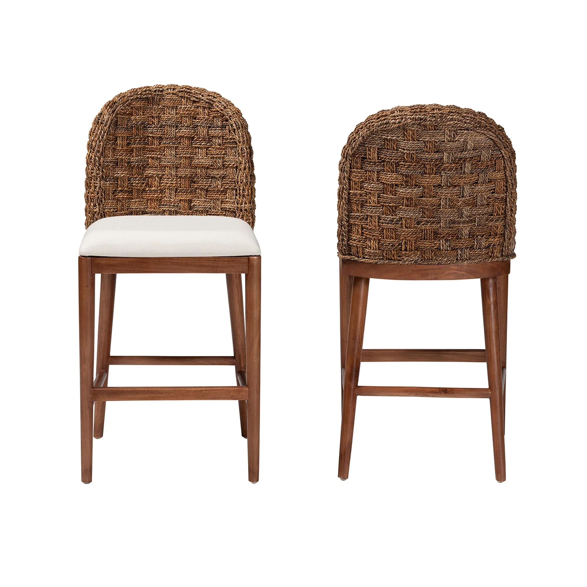 Baxton Studio bali & pari Denver Modern Bohemian Walnut Brown Finished Acacia Wood and Seagrass 2-Piece Counter Stool Set - Image 5