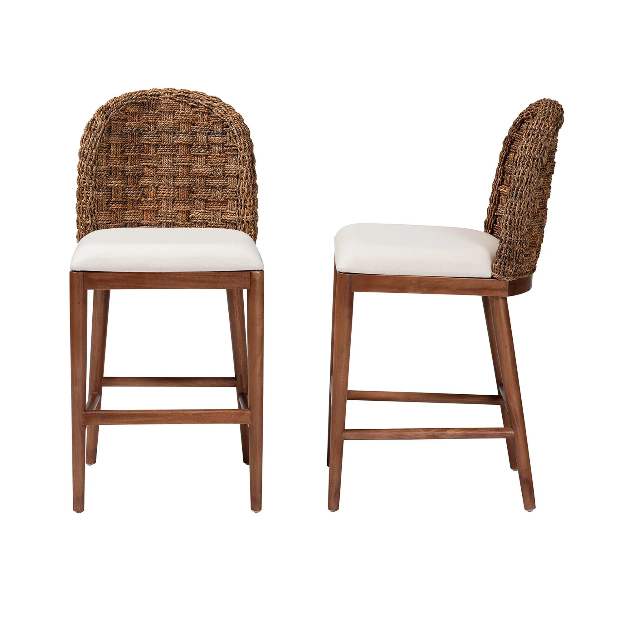 Baxton Studio bali & pari Denver Modern Bohemian Walnut Brown Finished Acacia Wood and Seagrass 2-Piece Counter Stool Set - Image 6