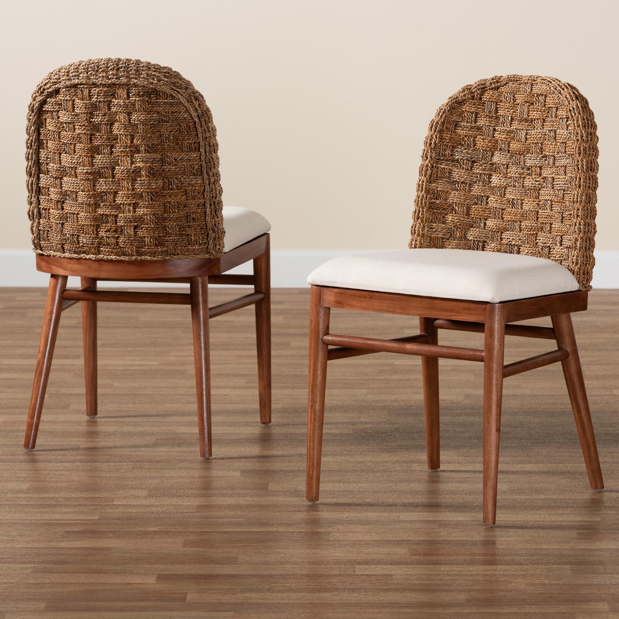 Baxton Studio bali & pari Denver Modern Bohemian Walnut Brown Finished Acacia Wood and Seagrass 2-Piece Dining Chair Set - Image 2