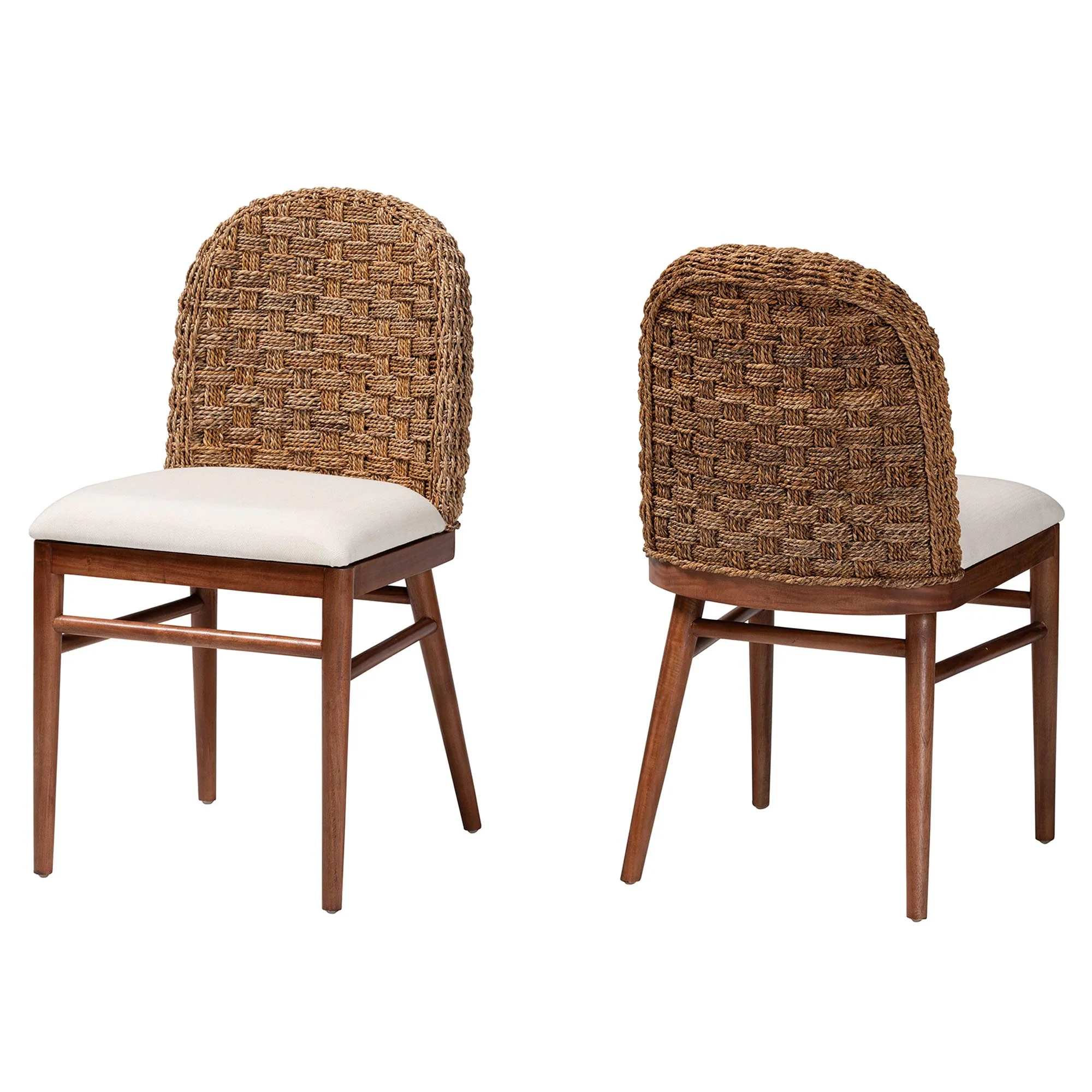 Baxton Studio bali & pari Denver Modern Bohemian Walnut Brown Finished Acacia Wood and Seagrass 2-Piece Dining Chair Set - Image 4