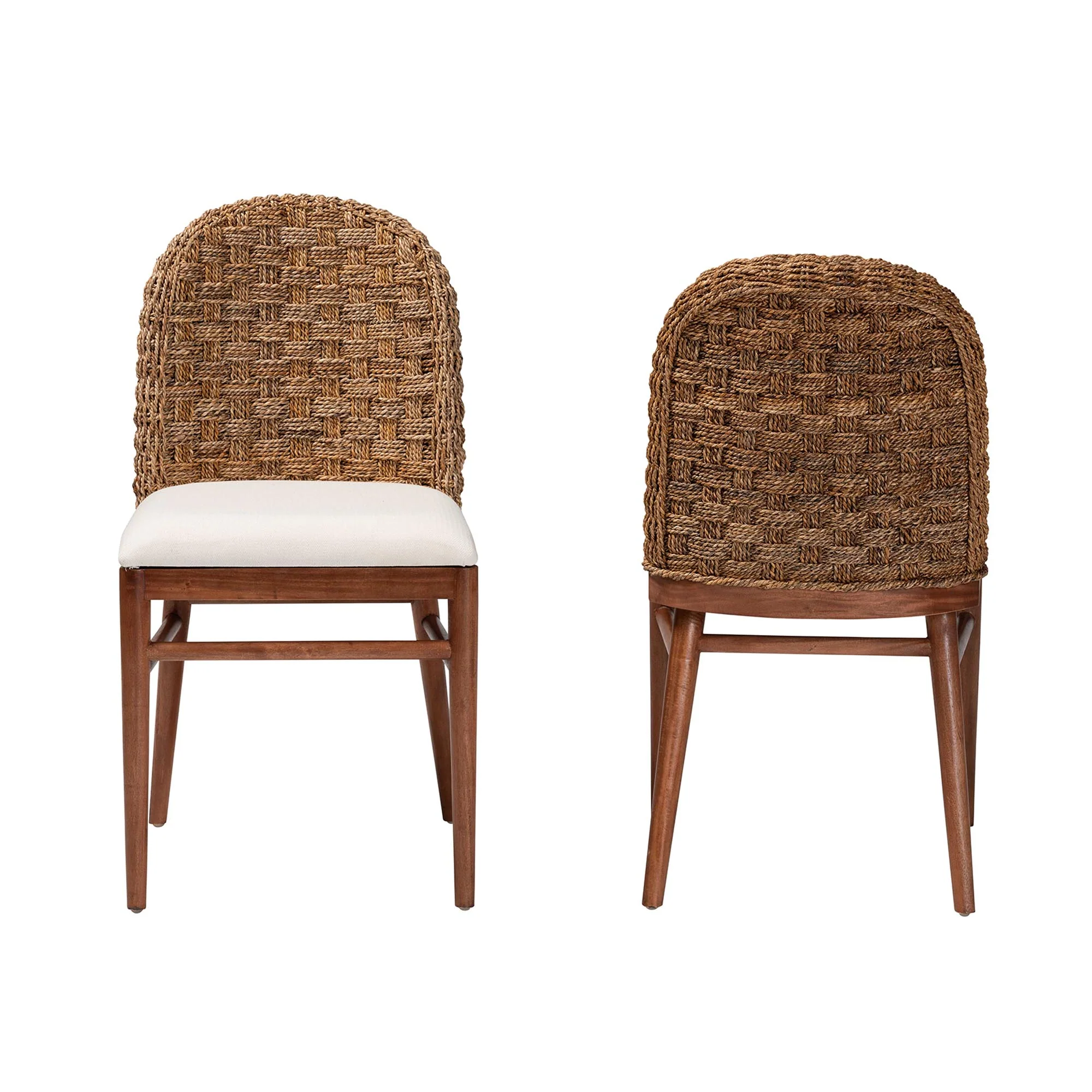 Baxton Studio bali & pari Denver Modern Bohemian Walnut Brown Finished Acacia Wood and Seagrass 2-Piece Dining Chair Set - Image 5