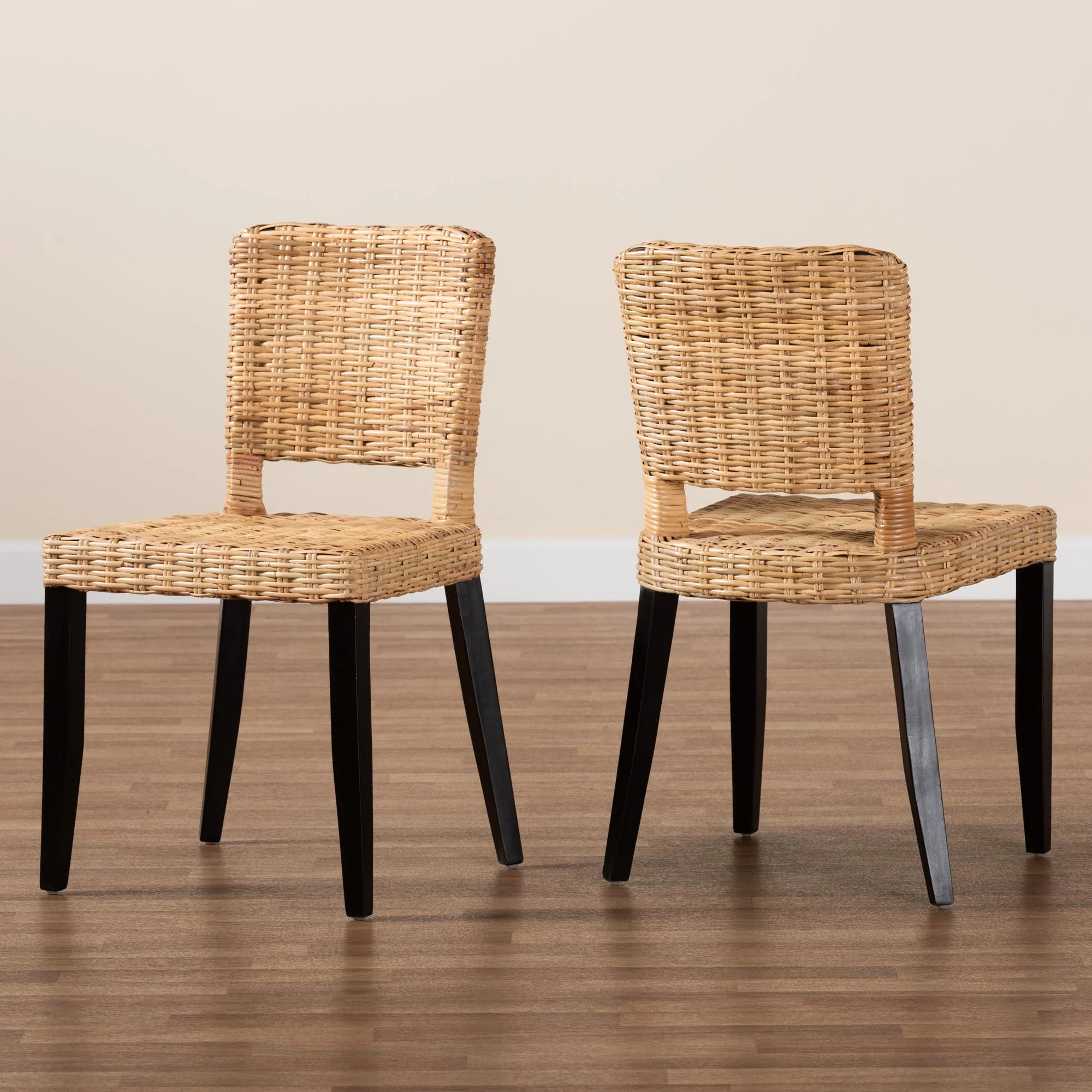 Baxton Studio bali & pari Dermot Modern Bohemian Dark Brown Finished Wood and Natural Rattan 2-Piece Dining Chair Set - Image 2