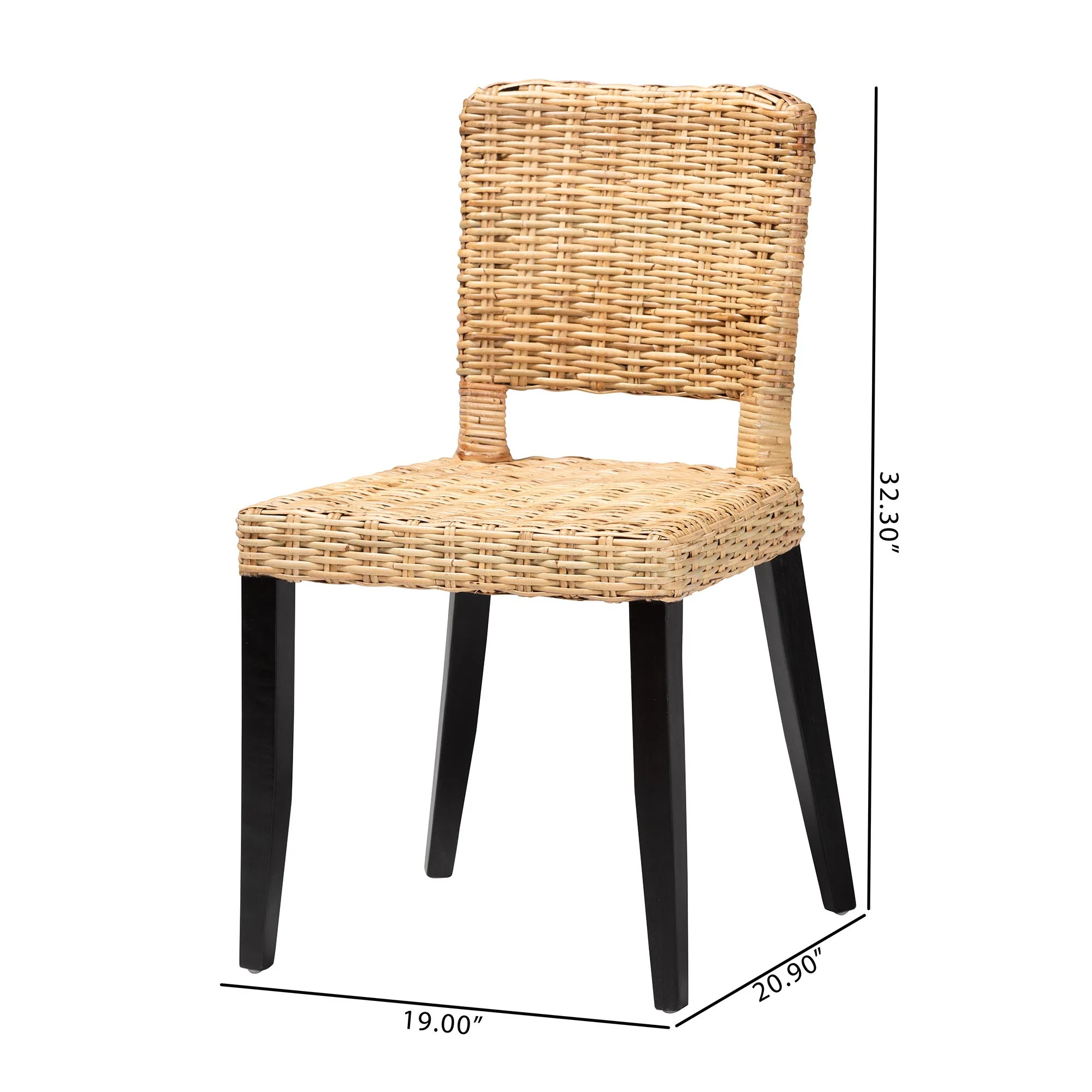 Baxton Studio bali & pari Dermot Modern Bohemian Dark Brown Finished Wood and Natural Rattan 2-Piece Dining Chair Set - Image 3