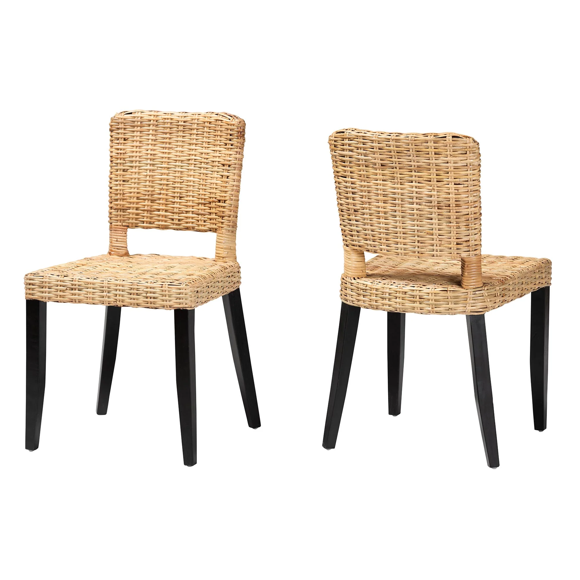 Baxton Studio bali & pari Dermot Modern Bohemian Dark Brown Finished Wood and Natural Rattan 2-Piece Dining Chair Set - Image 4