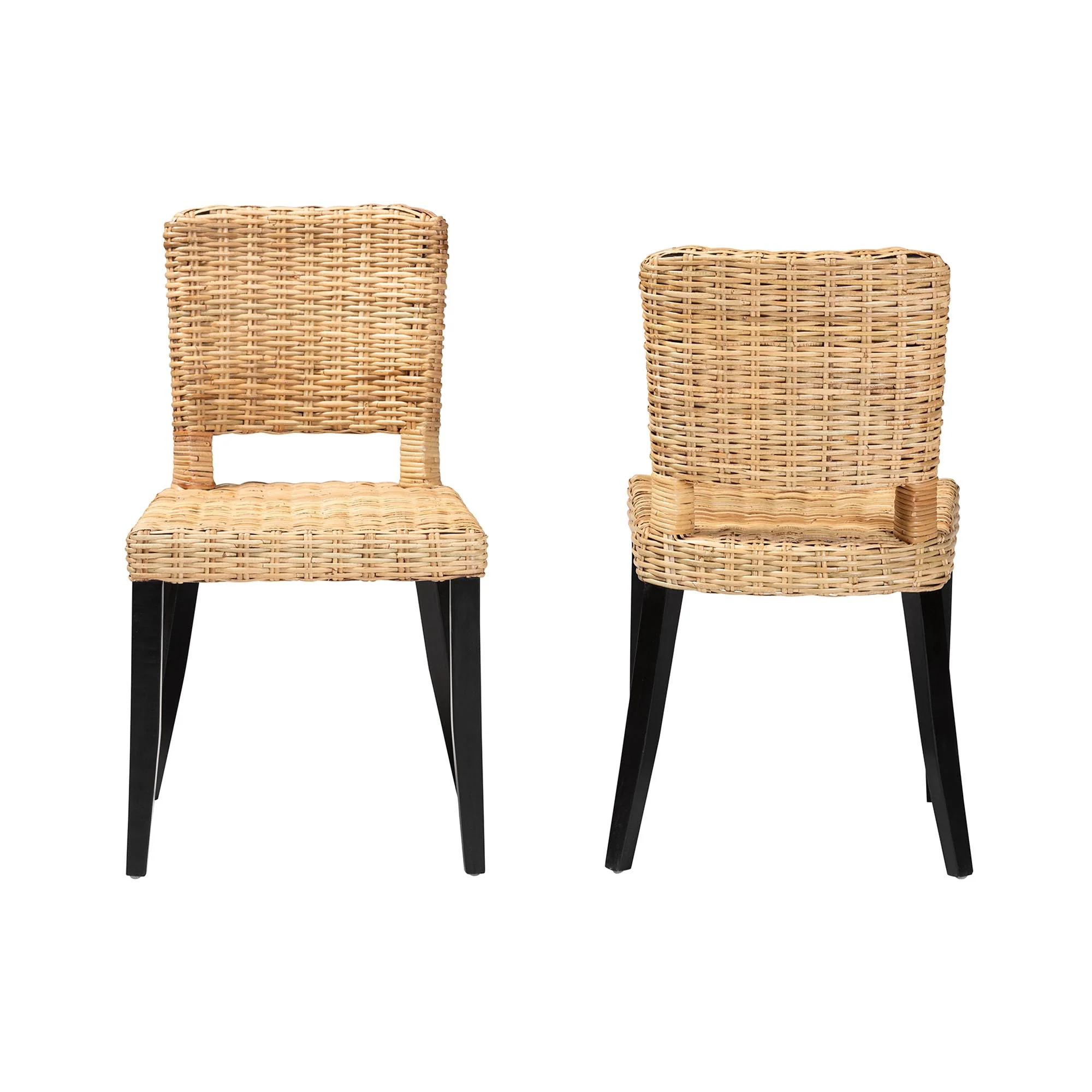Baxton Studio bali & pari Dermot Modern Bohemian Dark Brown Finished Wood and Natural Rattan 2-Piece Dining Chair Set - Image 5