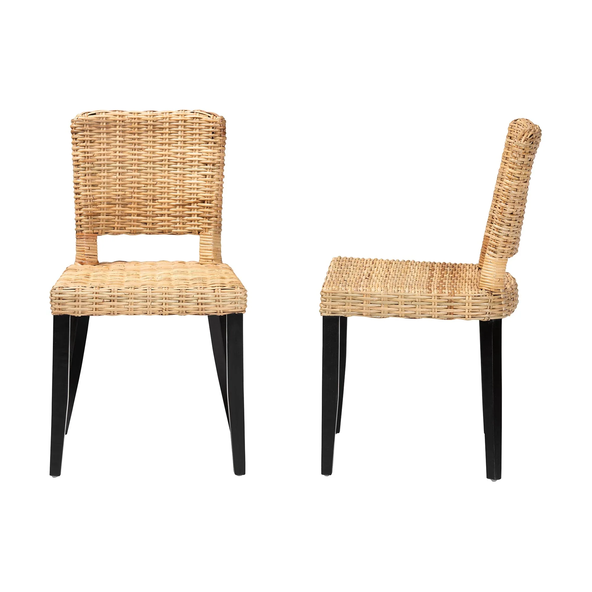 Baxton Studio bali & pari Dermot Modern Bohemian Dark Brown Finished Wood and Natural Rattan 2-Piece Dining Chair Set - Image 6
