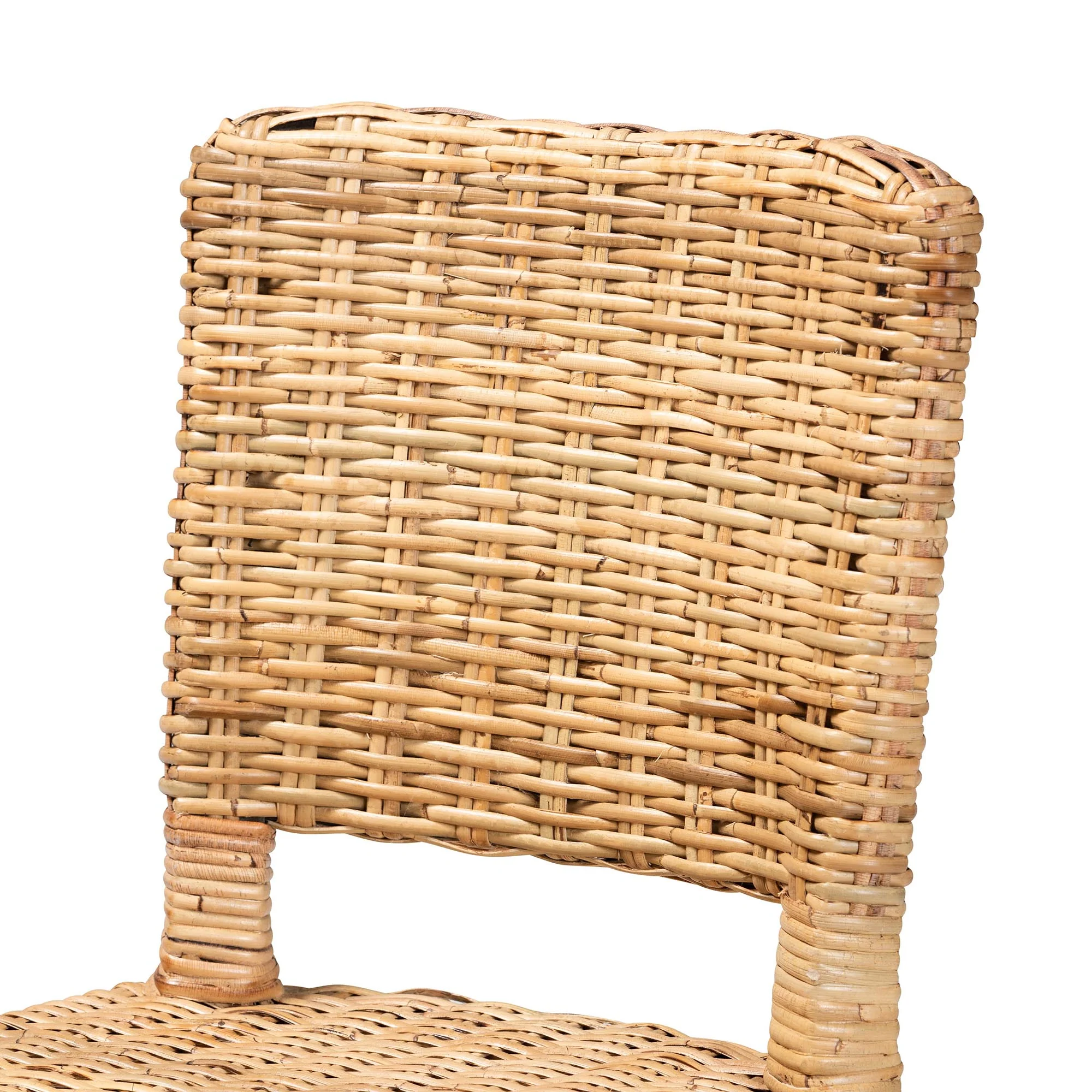 Baxton Studio bali & pari Dermot Modern Bohemian Dark Brown Finished Wood and Natural Rattan 2-Piece Dining Chair Set - Image 7