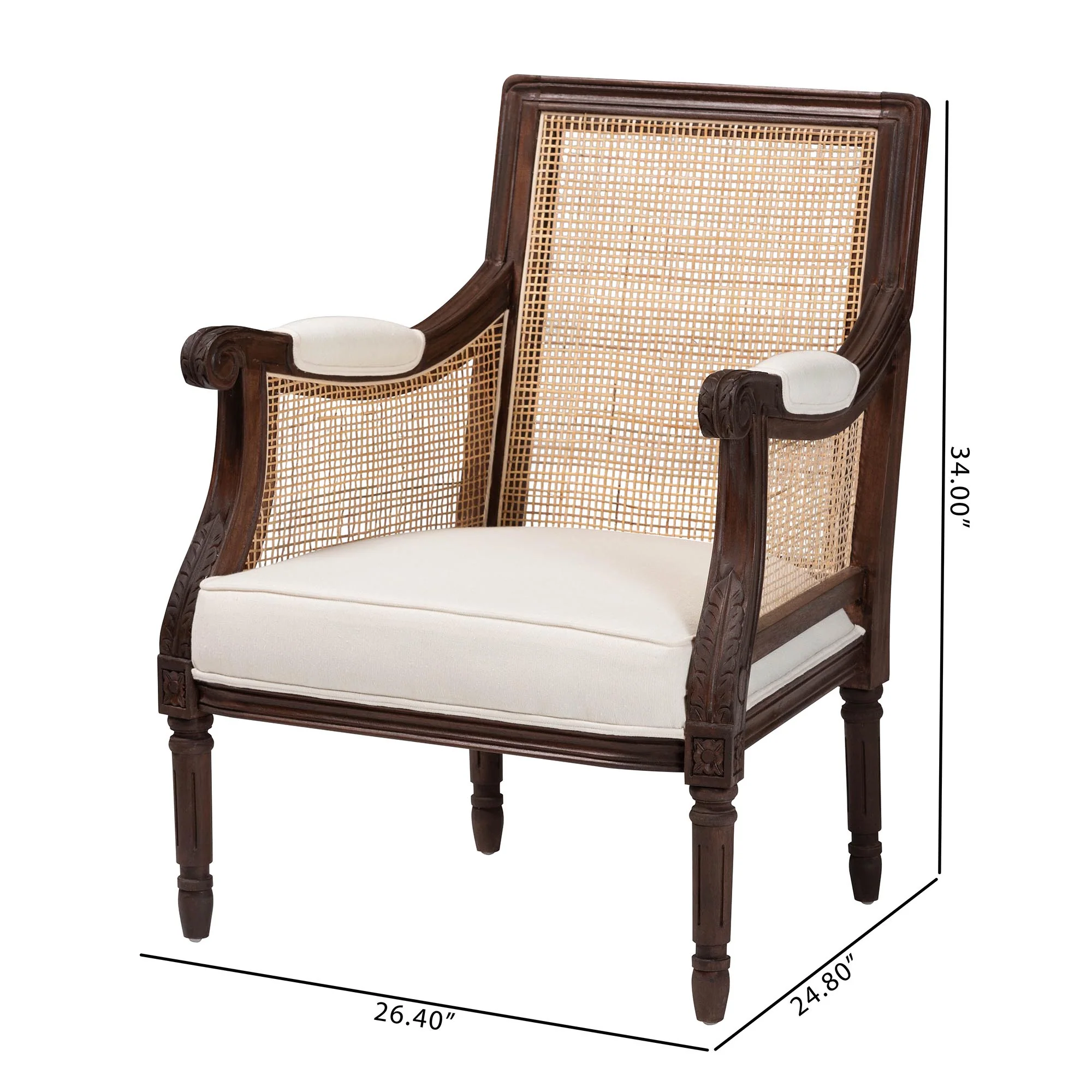 Baxton Studio bali & pari Desmond Traditional French Beige Fabric and Dark Brown Finished Wood Accent Chair - Image 3