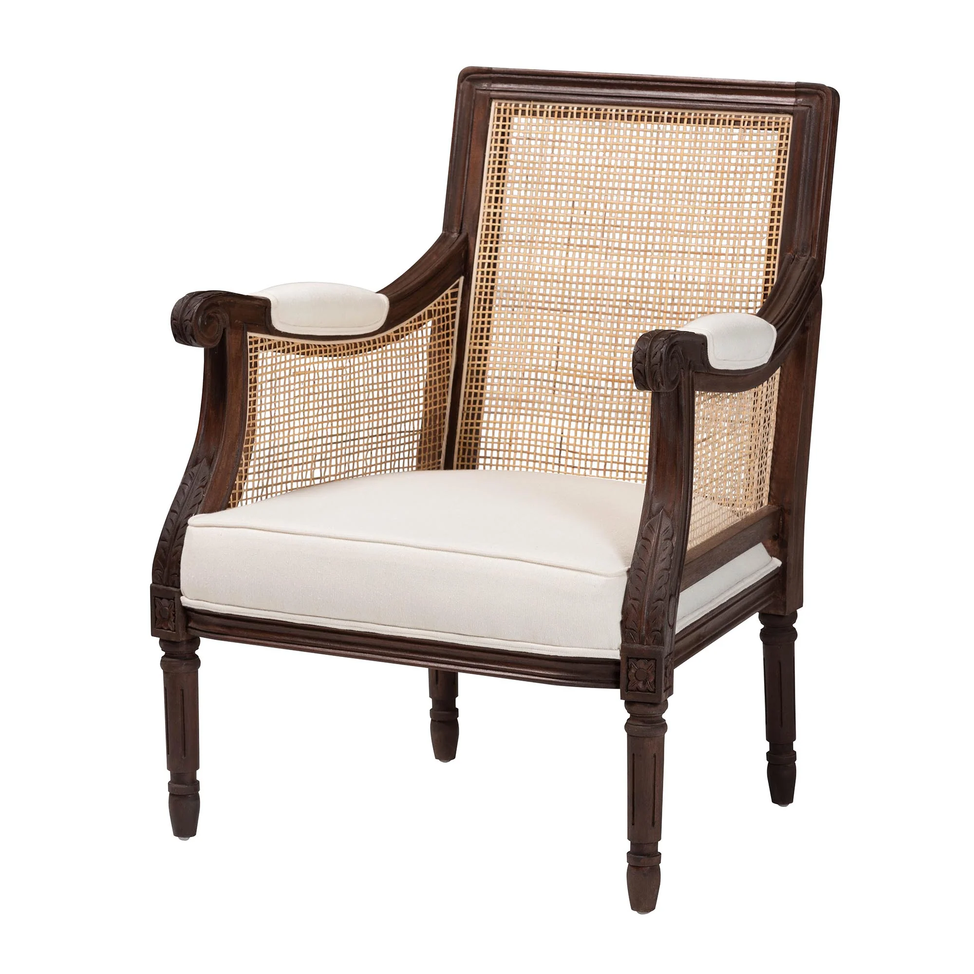 Baxton Studio bali & pari Desmond Traditional French Beige Fabric and Dark Brown Finished Wood Accent Chair - Image 4