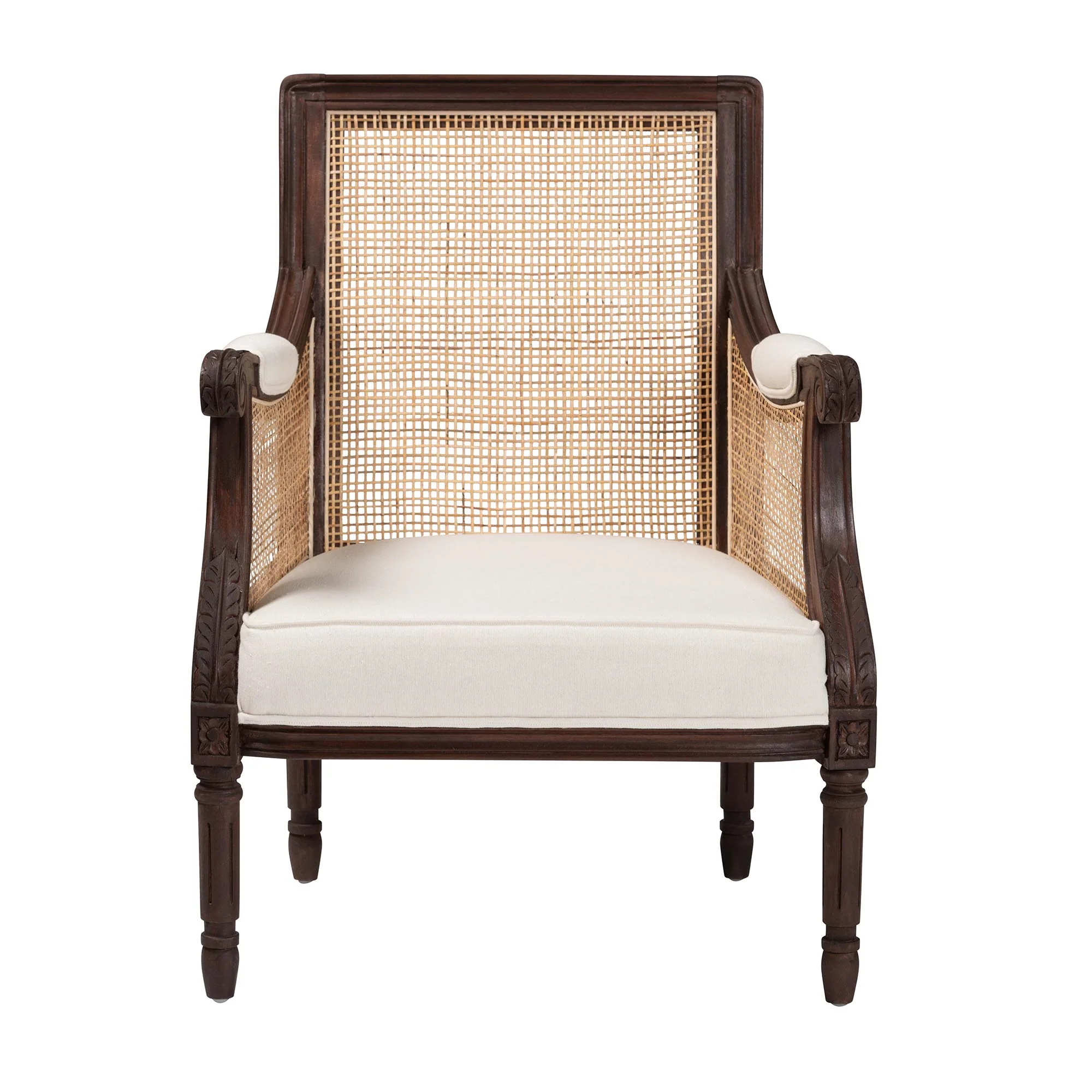 Baxton Studio bali & pari Desmond Traditional French Beige Fabric and Dark Brown Finished Wood Accent Chair - Image 5