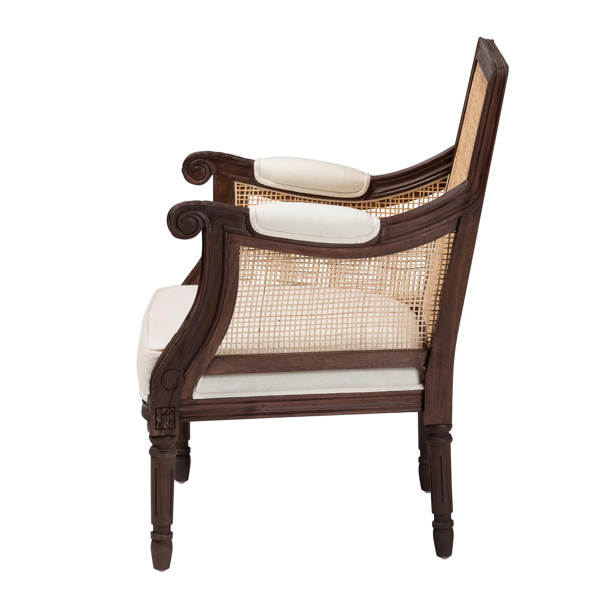 Baxton Studio bali & pari Desmond Traditional French Beige Fabric and Dark Brown Finished Wood Accent Chair - Image 6