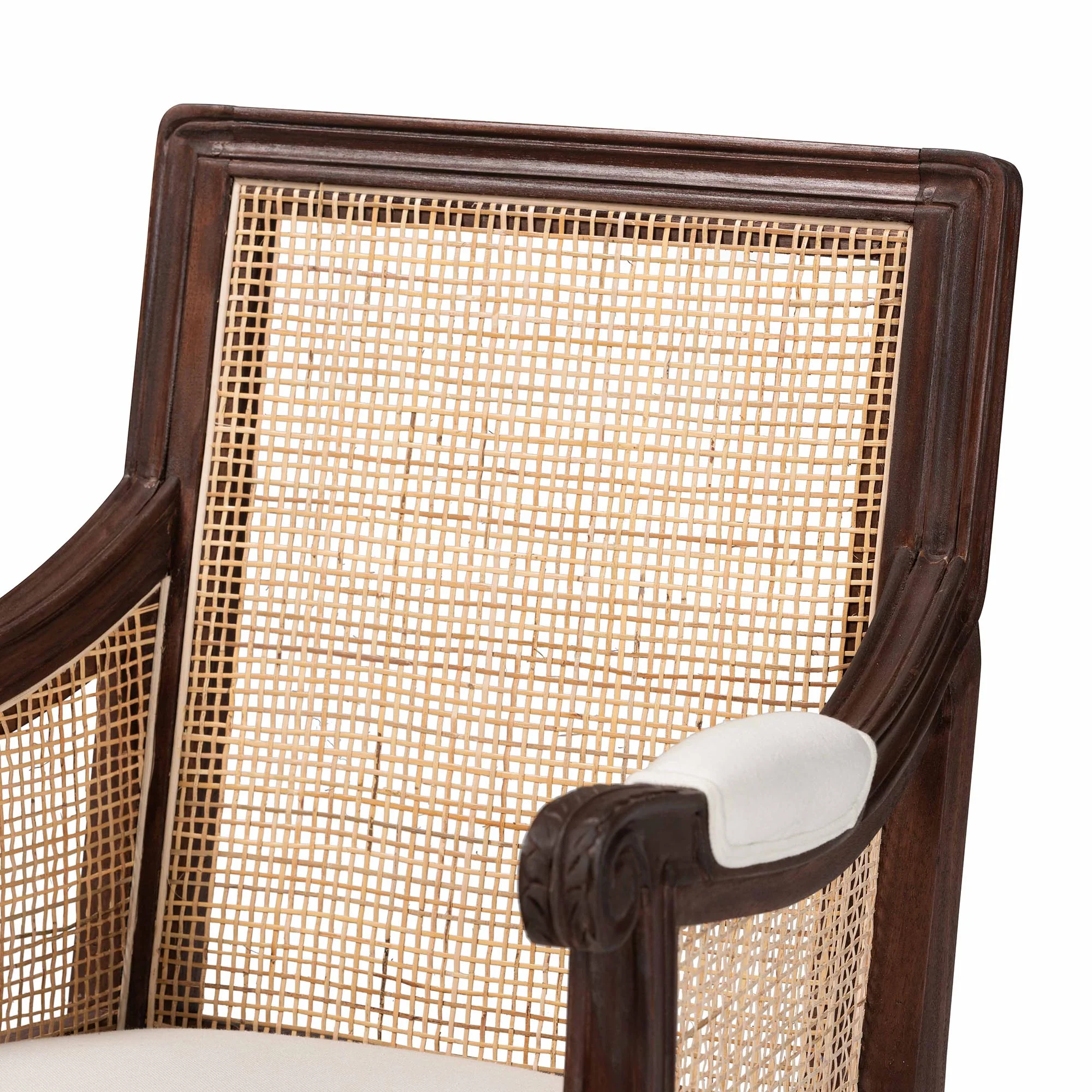 Baxton Studio bali & pari Desmond Traditional French Beige Fabric and Dark Brown Finished Wood Accent Chair - Image 8