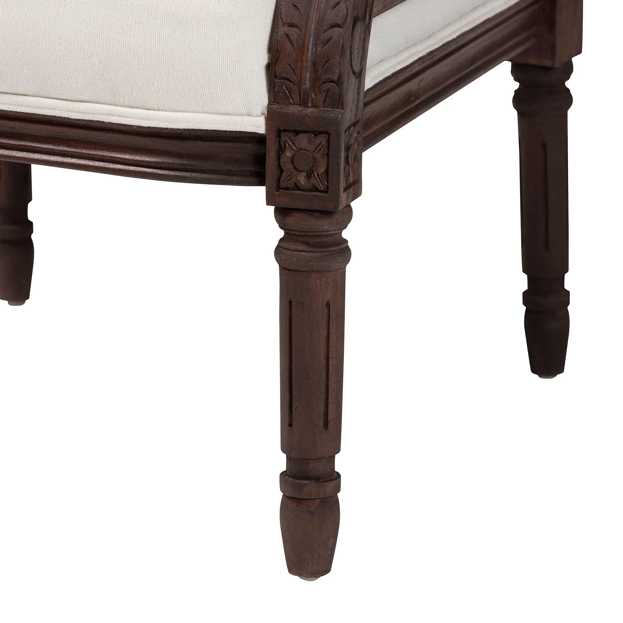 Baxton Studio bali & pari Desmond Traditional French Beige Fabric and Dark Brown Finished Wood Accent Chair - Image 9
