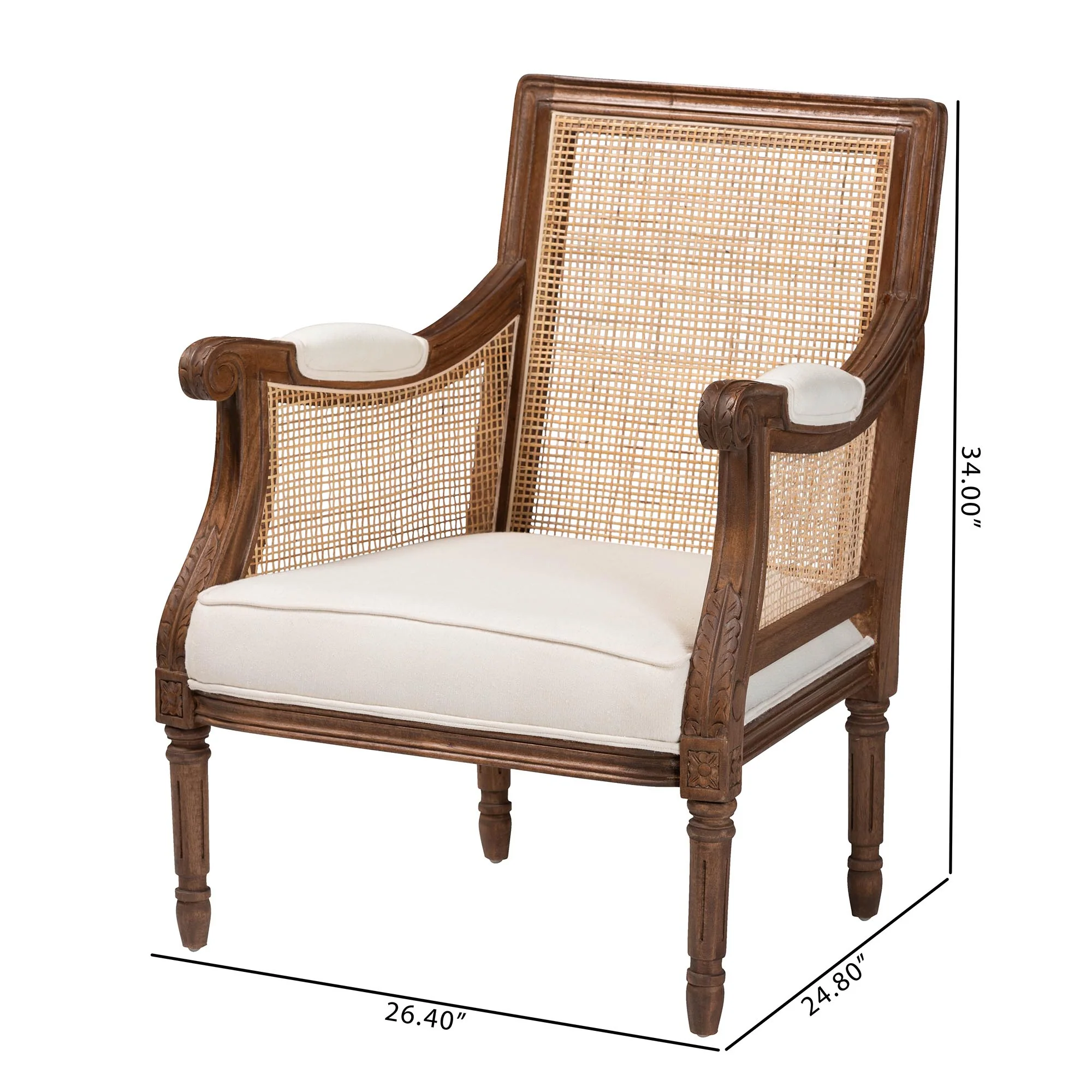 Baxton Studio bali & pari Desmond Traditional French Beige Fabric and Walnut Brown Finished Wood Accent Chair - Image 3