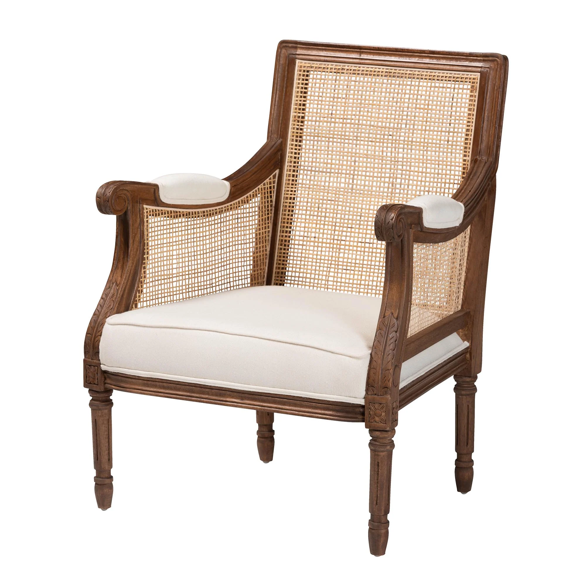 Baxton Studio bali & pari Desmond Traditional French Beige Fabric and Walnut Brown Finished Wood Accent Chair - Image 4