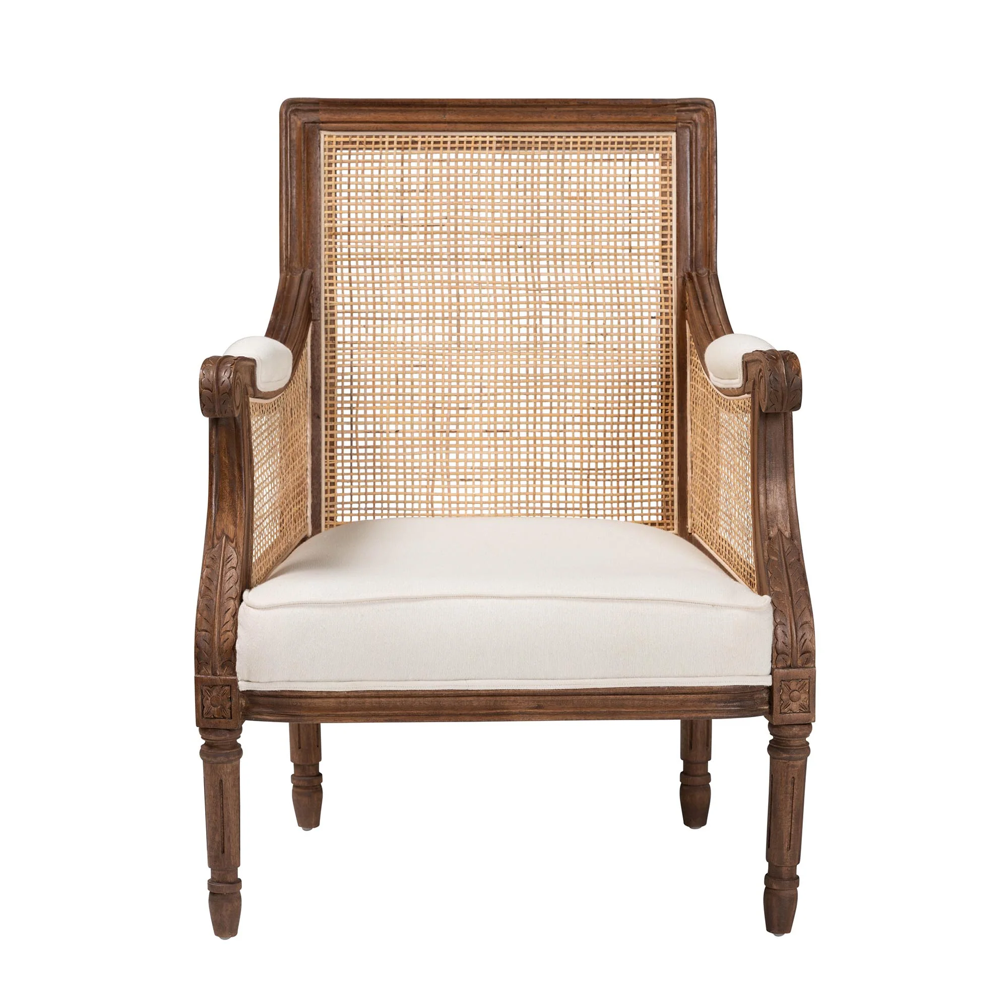 Baxton Studio bali & pari Desmond Traditional French Beige Fabric and Walnut Brown Finished Wood Accent Chair - Image 5