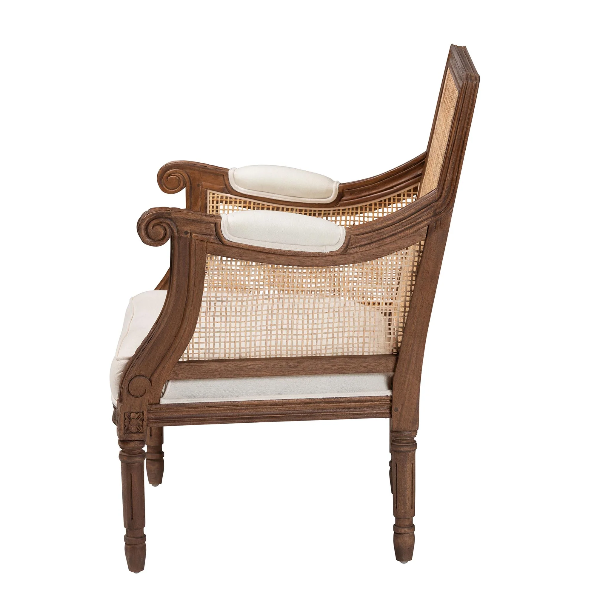 Baxton Studio bali & pari Desmond Traditional French Beige Fabric and Walnut Brown Finished Wood Accent Chair - Image 6