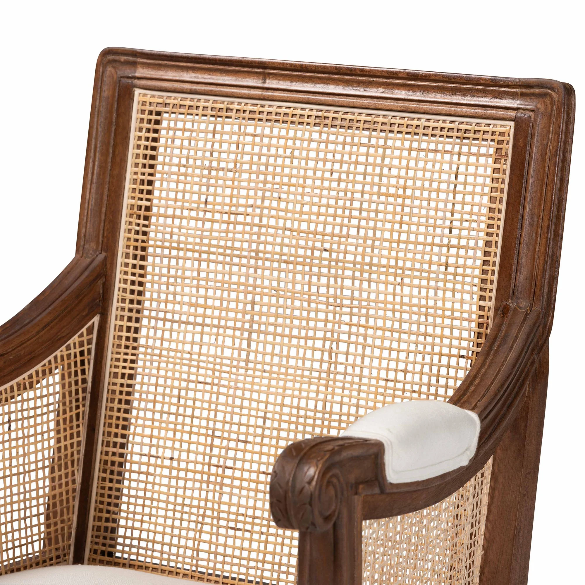 Baxton Studio bali & pari Desmond Traditional French Beige Fabric and Walnut Brown Finished Wood Accent Chair - Image 8