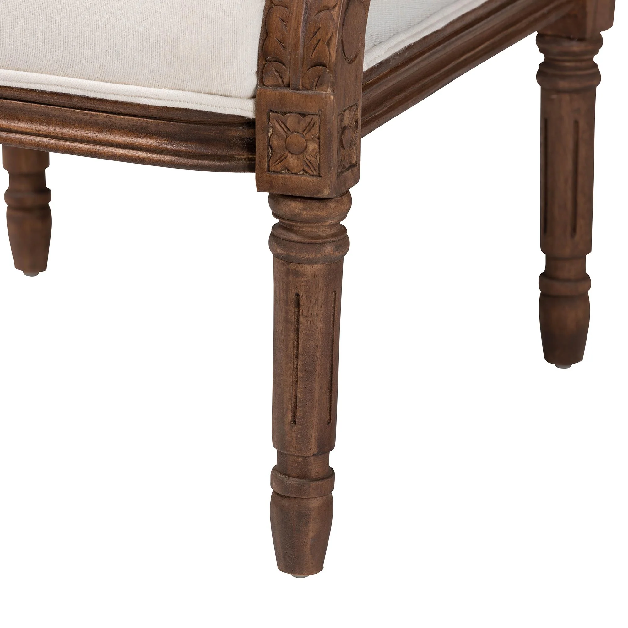 Baxton Studio bali & pari Desmond Traditional French Beige Fabric and Walnut Brown Finished Wood Accent Chair - Image 9