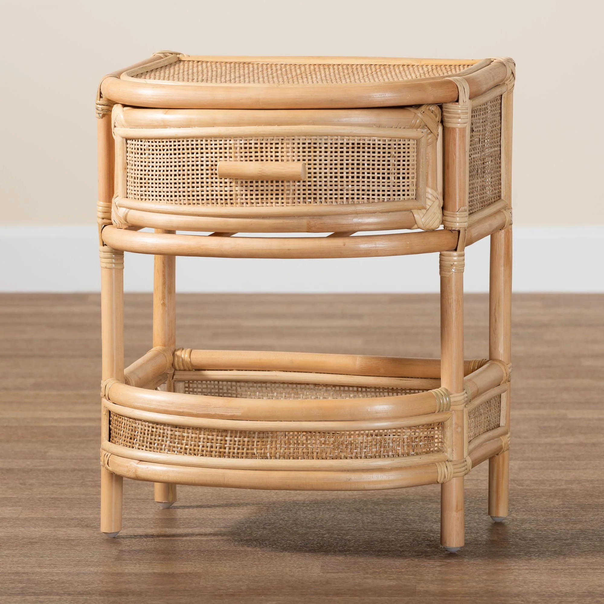 Baxton Studio bali & pari Divitia Bohemian Natural Rattan 1-Drawer Nightstand - Image 2