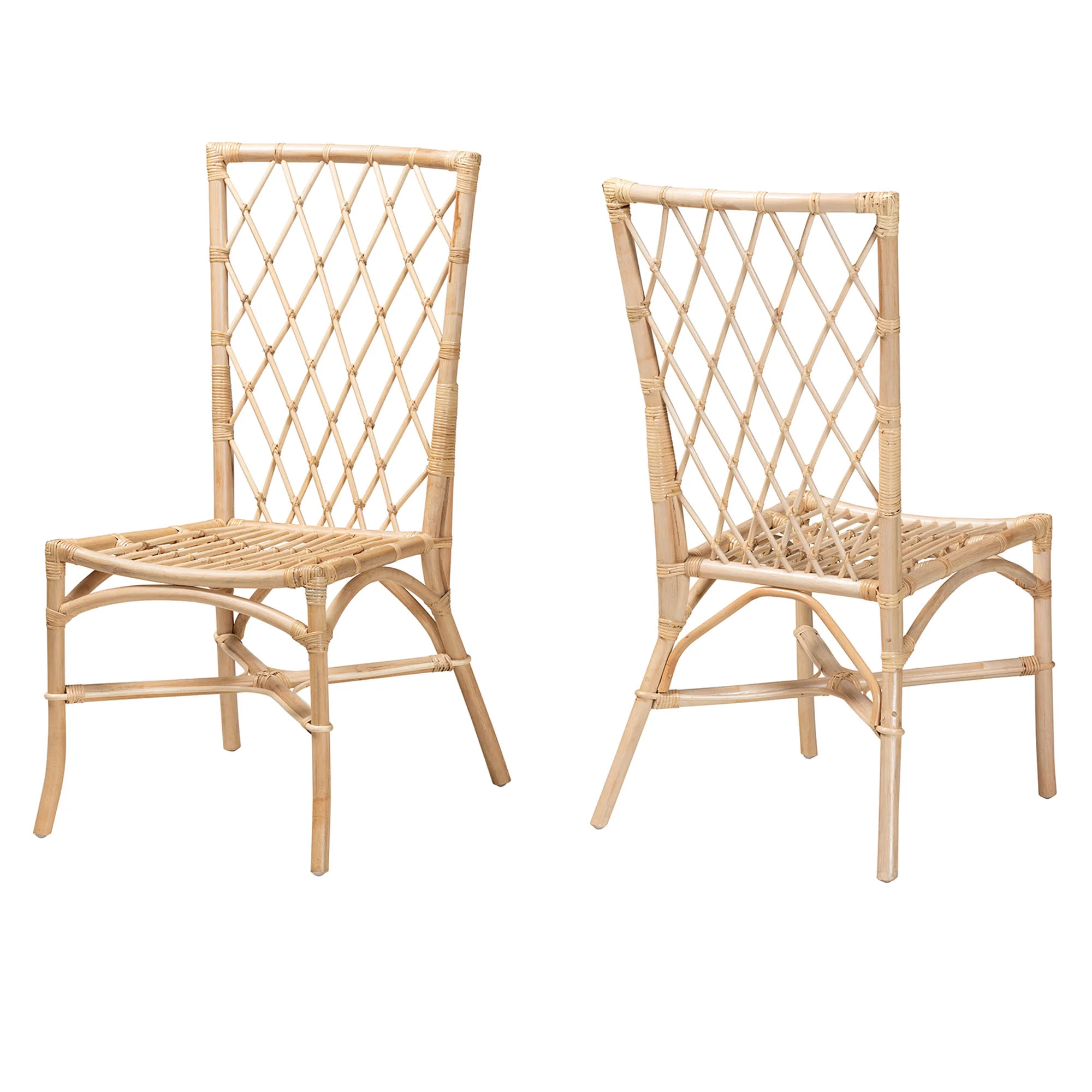 Baxton Studio bali & pari Doria Modern Bohemian Natural Brown Rattan 2-Piece Dining Chair Set - Image 2