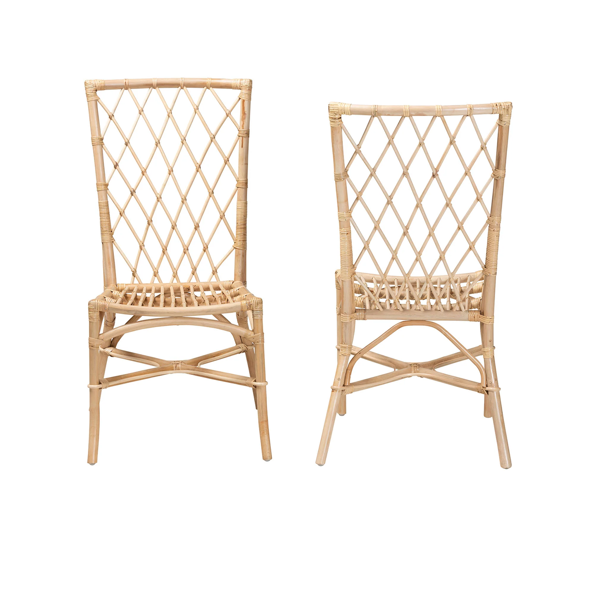 Baxton Studio bali & pari Doria Modern Bohemian Natural Brown Rattan 2-Piece Dining Chair Set - Image 3